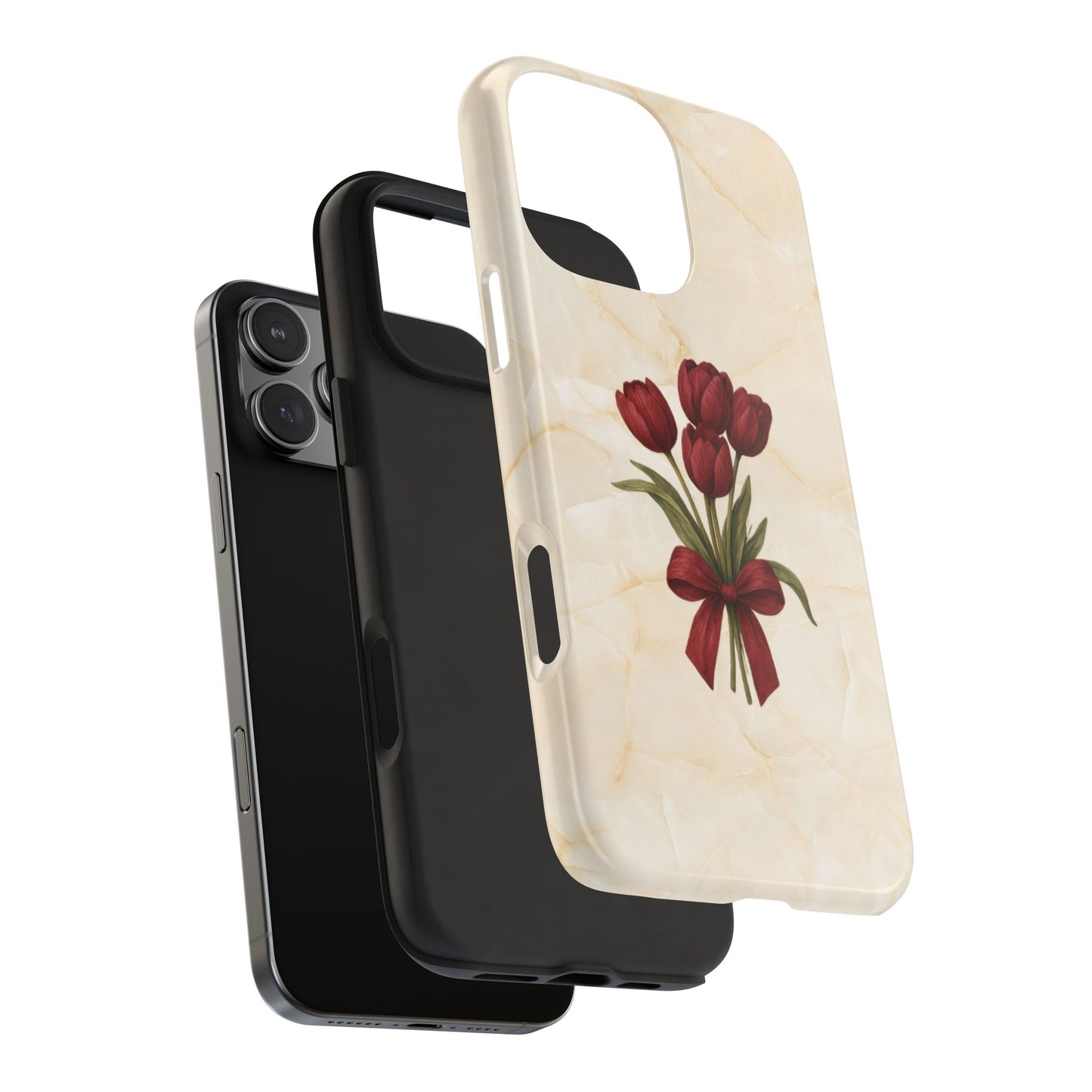 Tough Phone Case — Red Tulip Bouquet on Marble