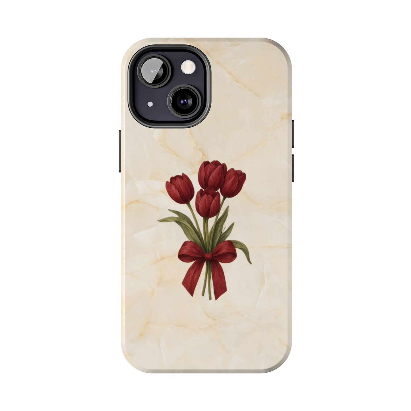 Tough Phone Case — Red Tulip Bouquet on Marble