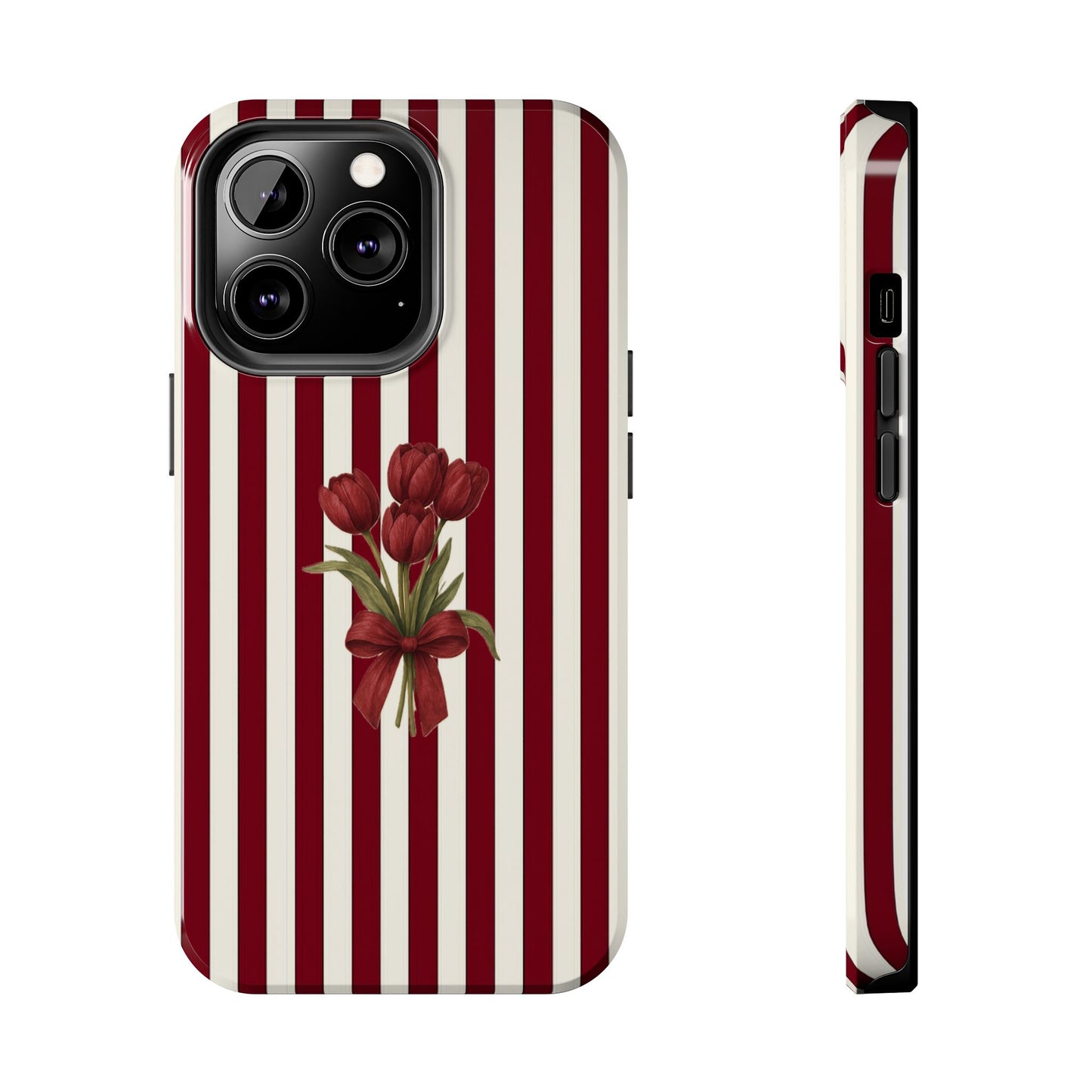 Tough Phone Case —Red Stripe Floral Bouquet