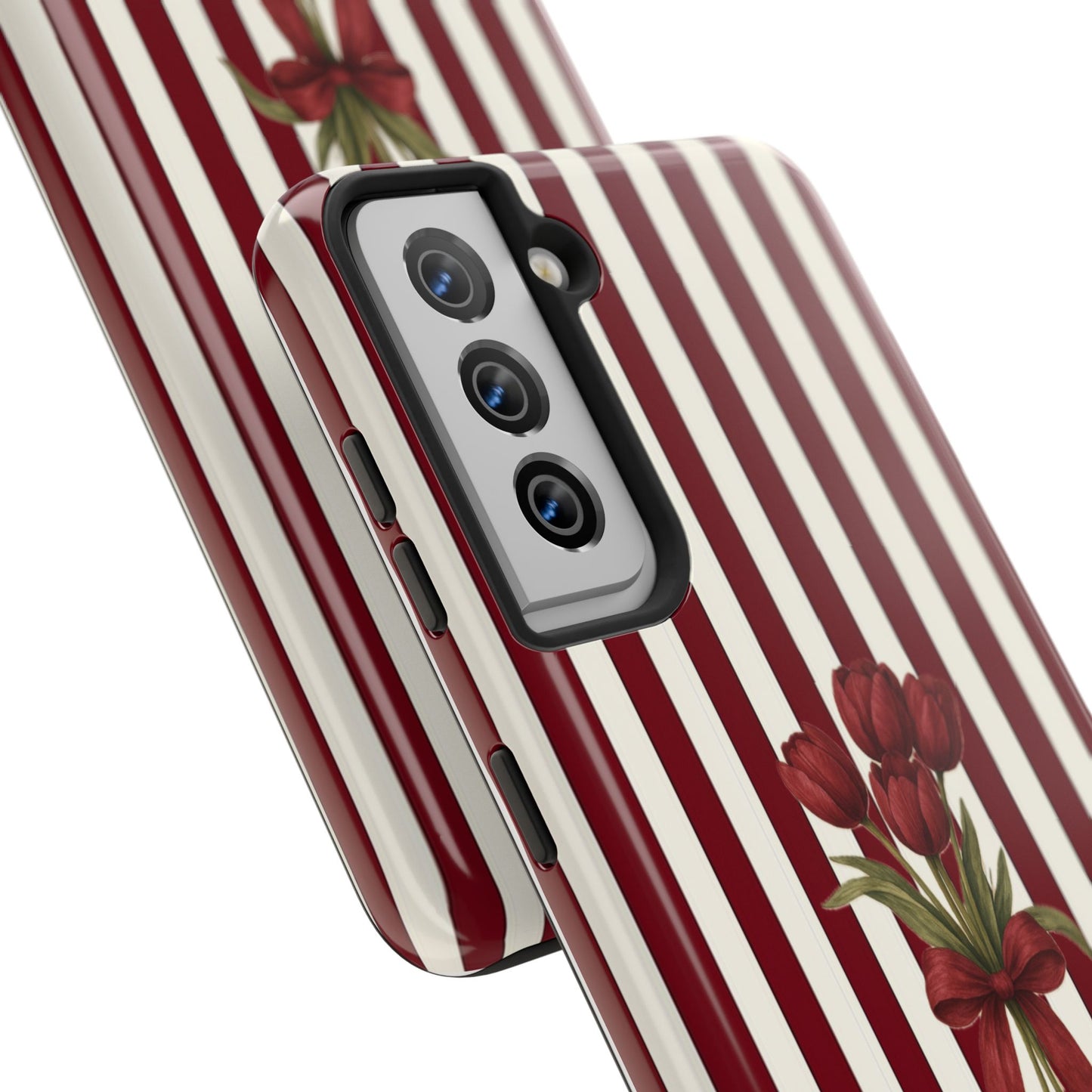 Tough Phone Case —Red Stripe Floral Bouquet