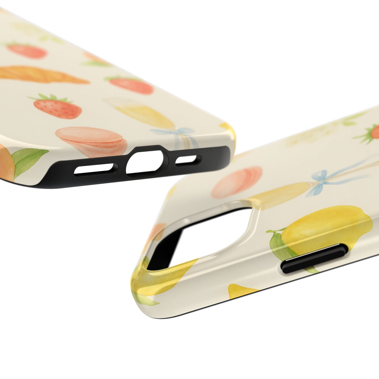 Tough Phone Case — Strawberries, Croissant & Champagne Floral Design