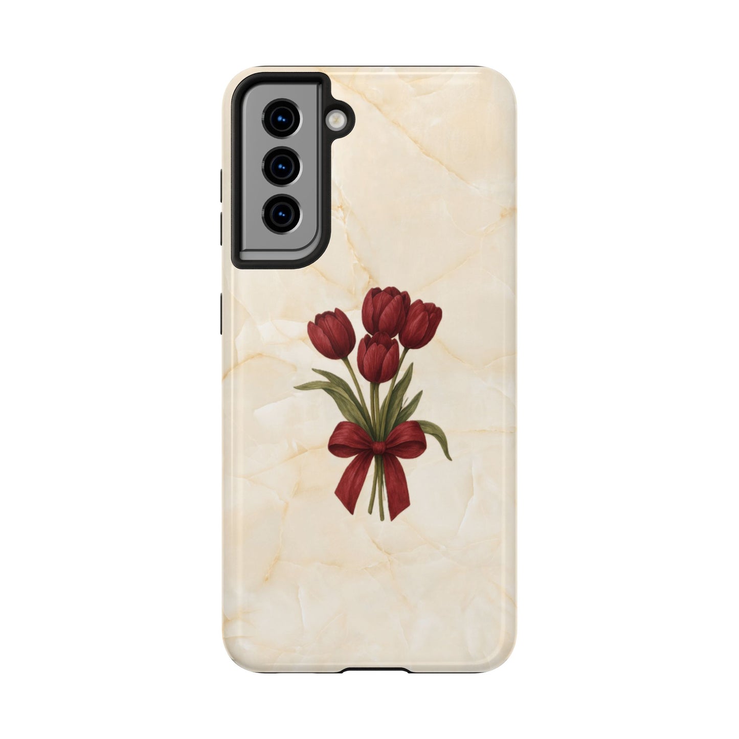 Tough Phone Case — Red Tulip Bouquet on Marble