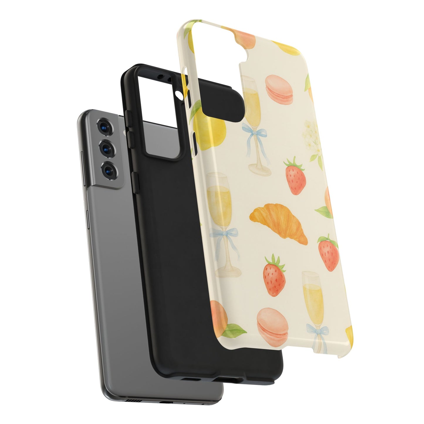 Tough Phone Case — Strawberries, Croissant & Champagne Floral Design