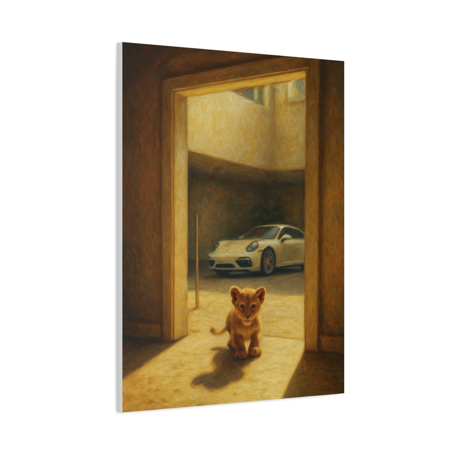 Canvas Wall Art - Lion Animal Sports Car Print