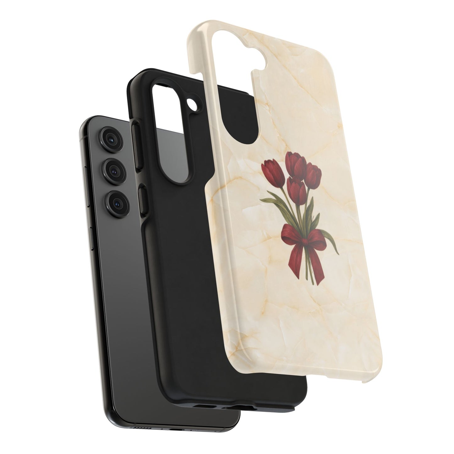 Tough Phone Case — Red Tulip Bouquet on Marble