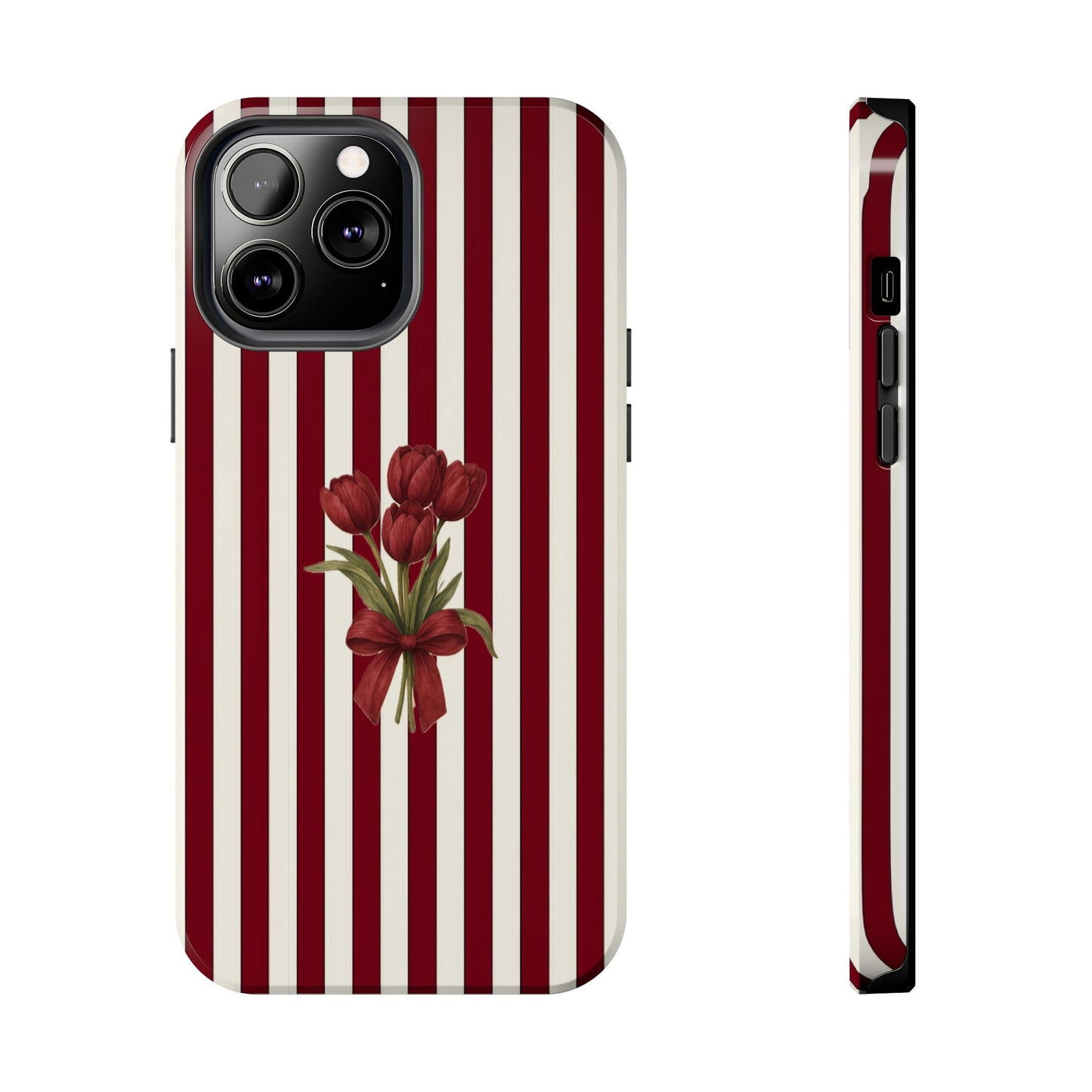Tough Phone Case —Red Stripe Floral Bouquet