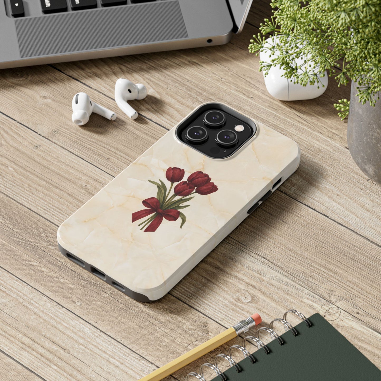 Tough Phone Case — Red Tulip Bouquet on Marble