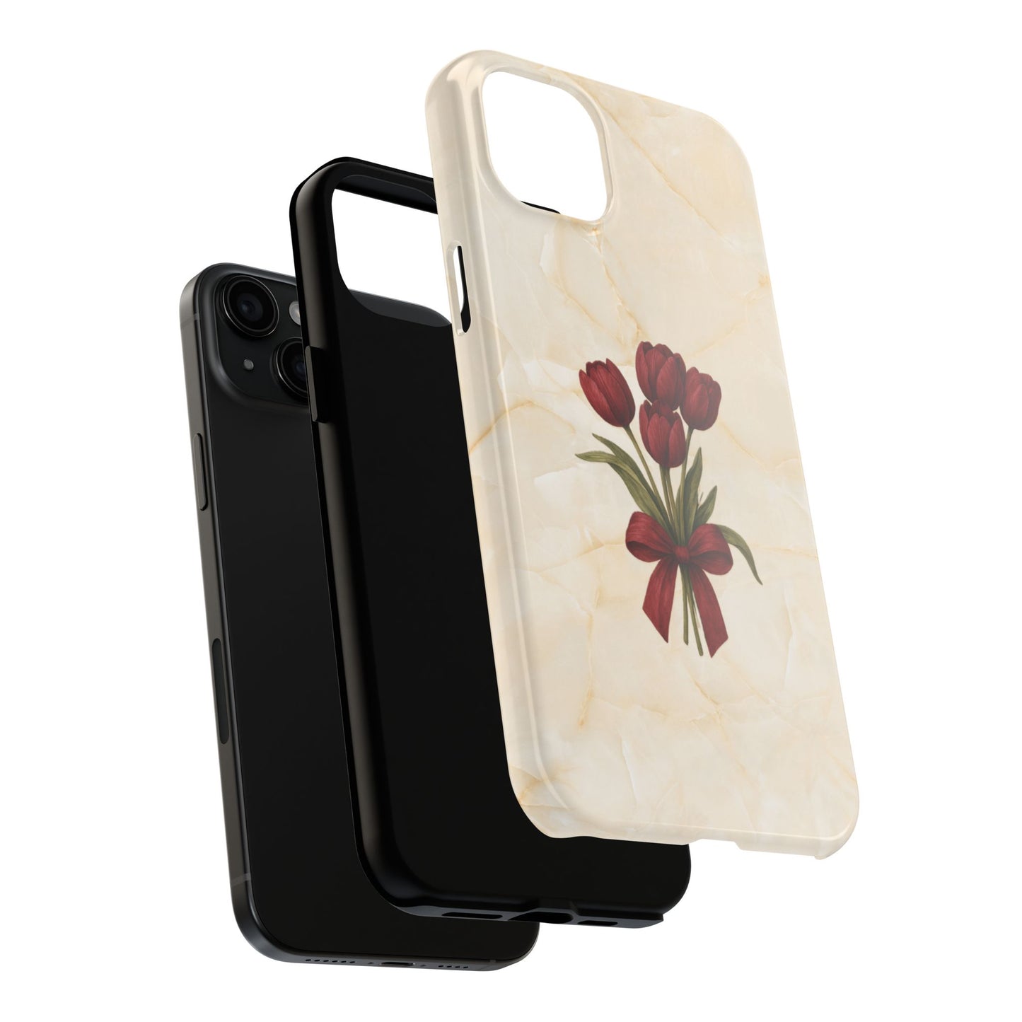 Tough Phone Case — Red Tulip Bouquet on Marble
