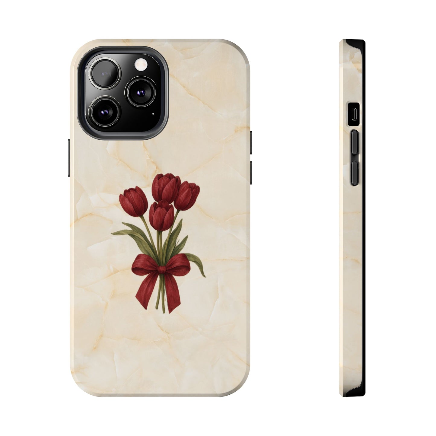 Tough Phone Case — Red Tulip Bouquet on Marble
