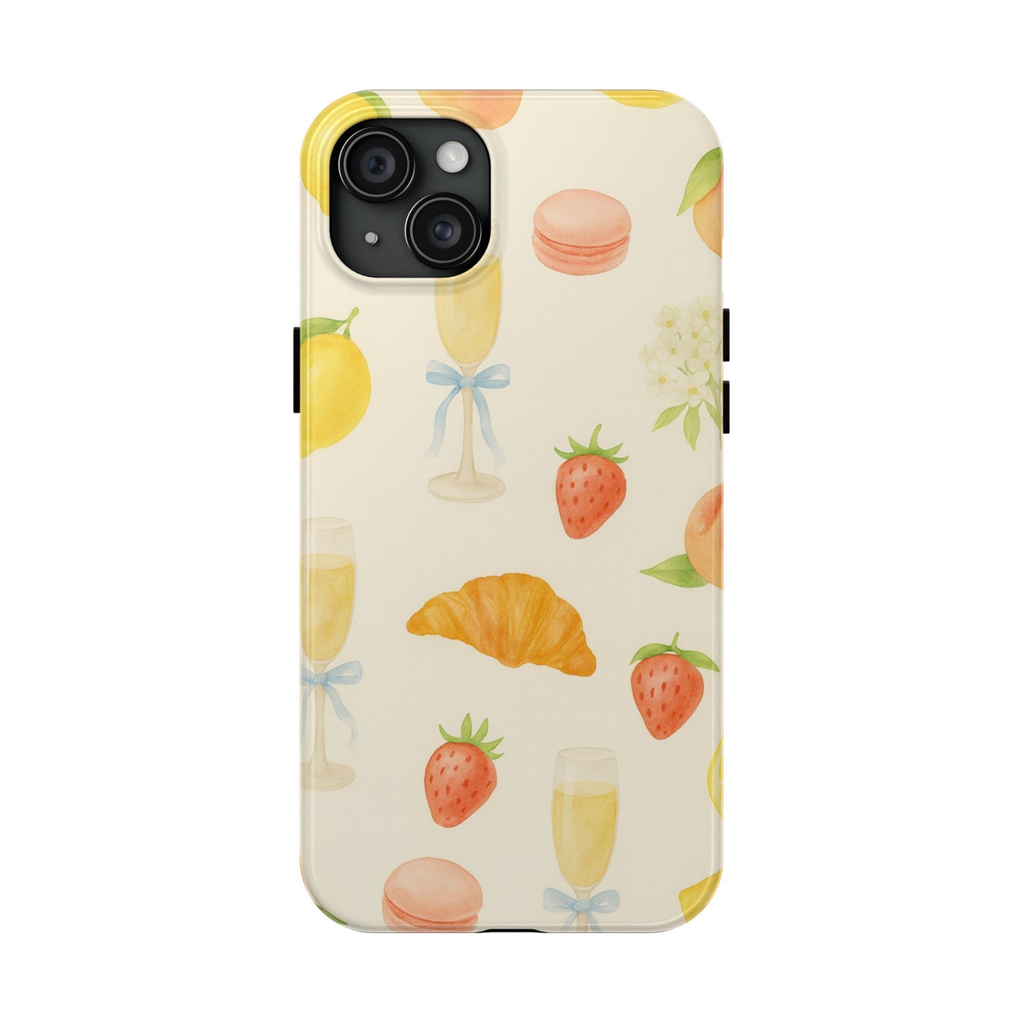 Tough Phone Case — Strawberries, Croissant & Champagne Floral Design