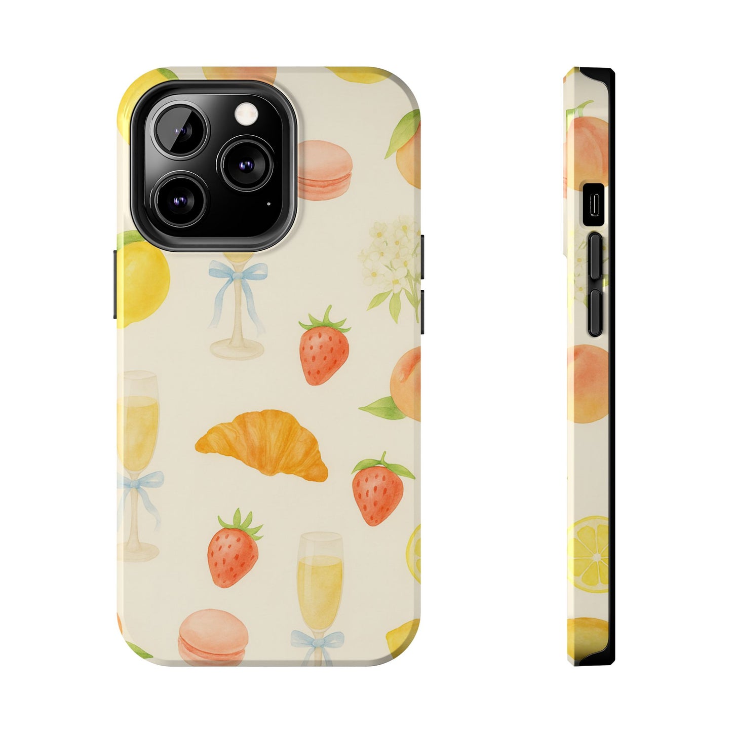 Tough Phone Case — Strawberries, Croissant & Champagne Floral Design