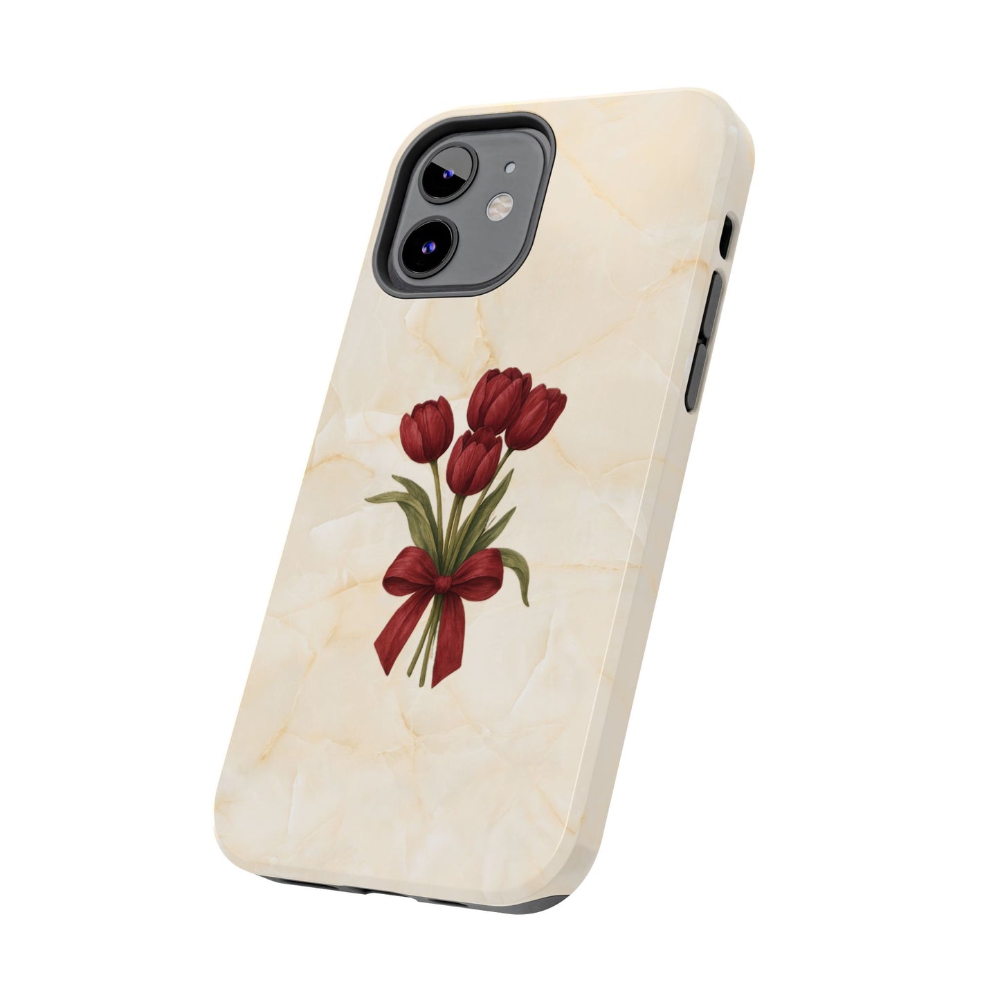 Tough Phone Case — Red Tulip Bouquet on Marble