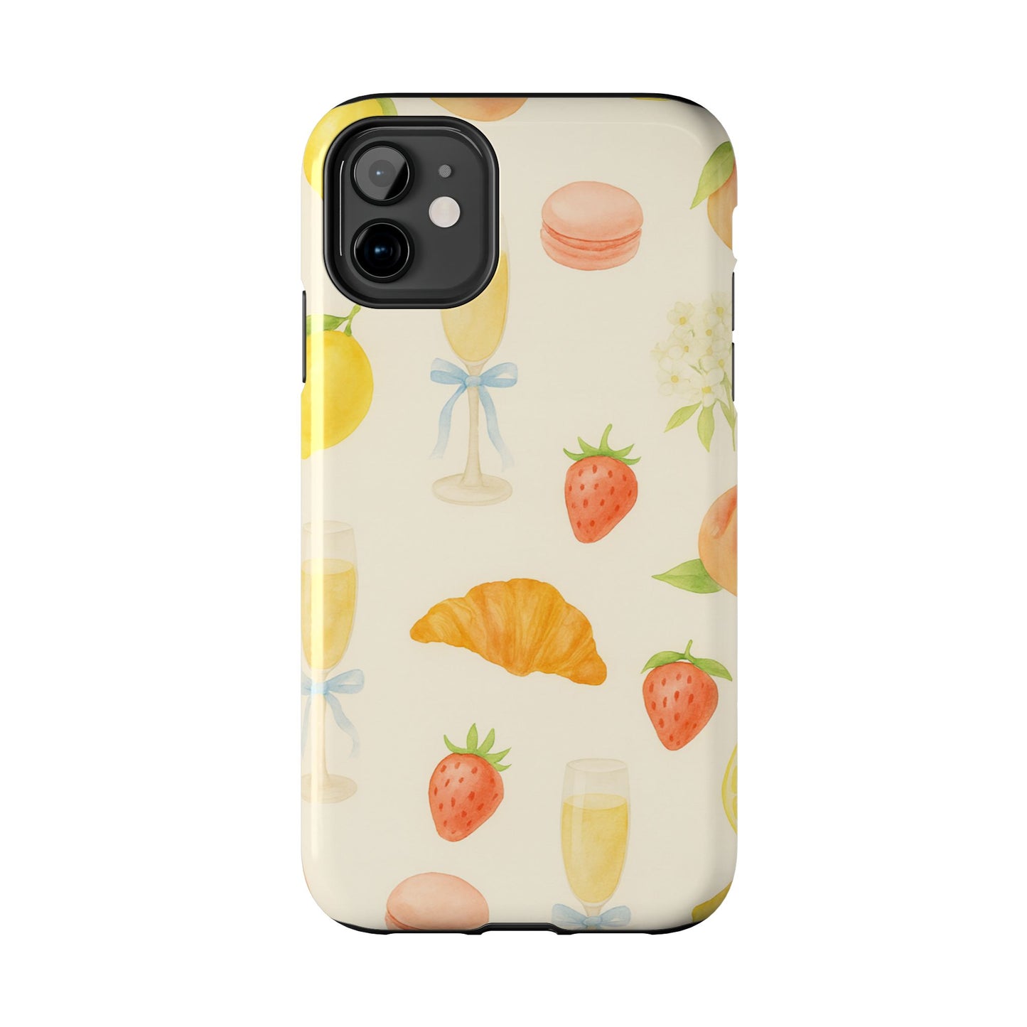 Tough Phone Case — Strawberries, Croissant & Champagne Floral Design