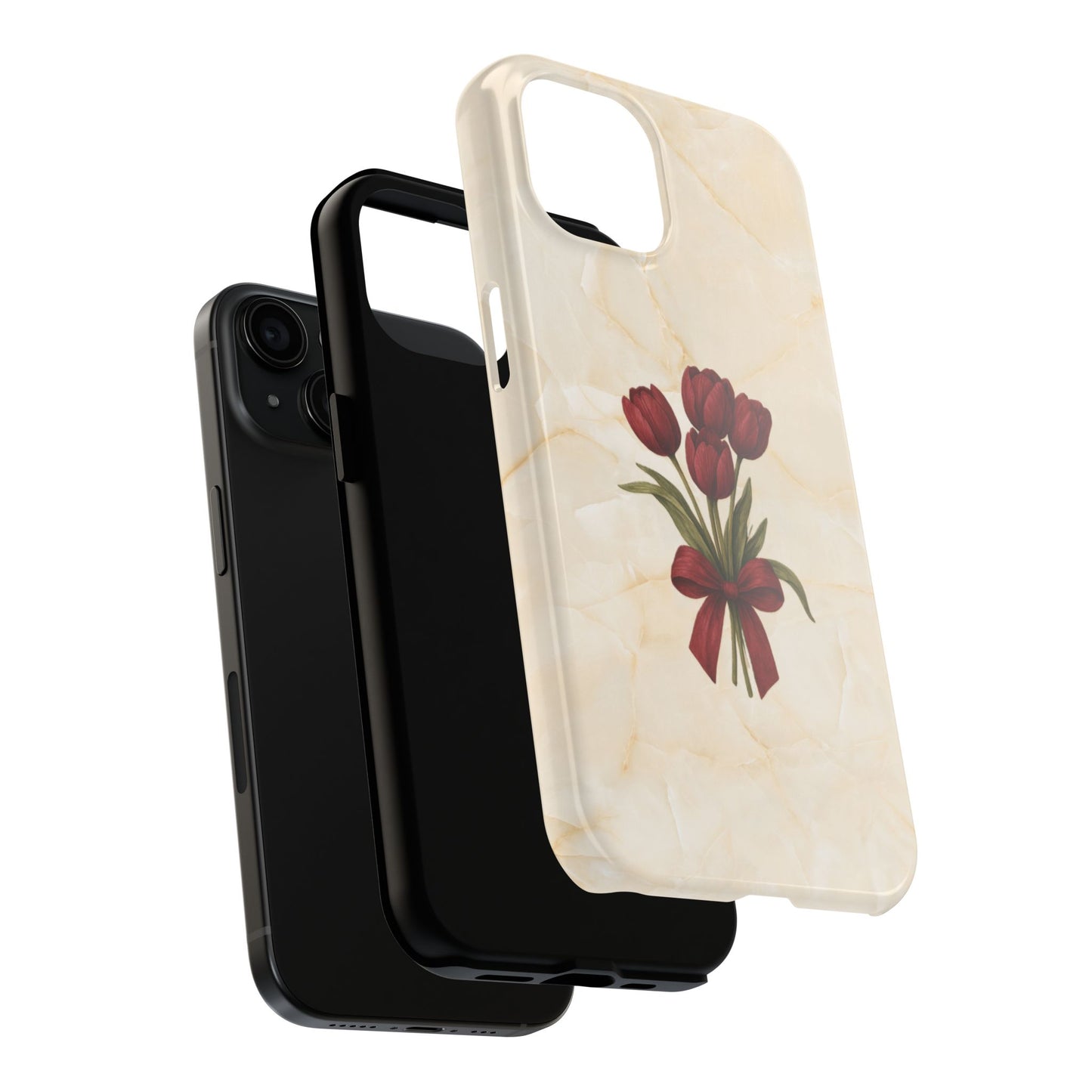Tough Phone Case — Red Tulip Bouquet on Marble