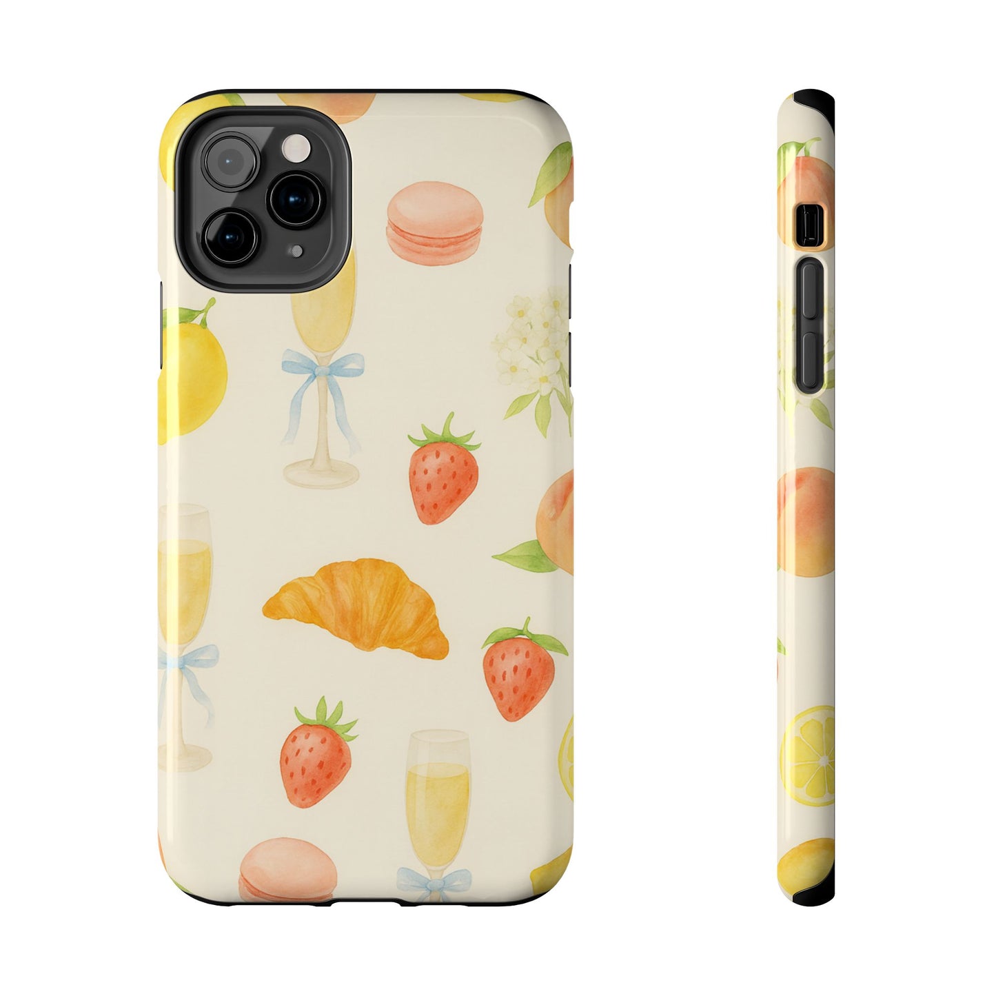 Tough Phone Case — Strawberries, Croissant & Champagne Floral Design