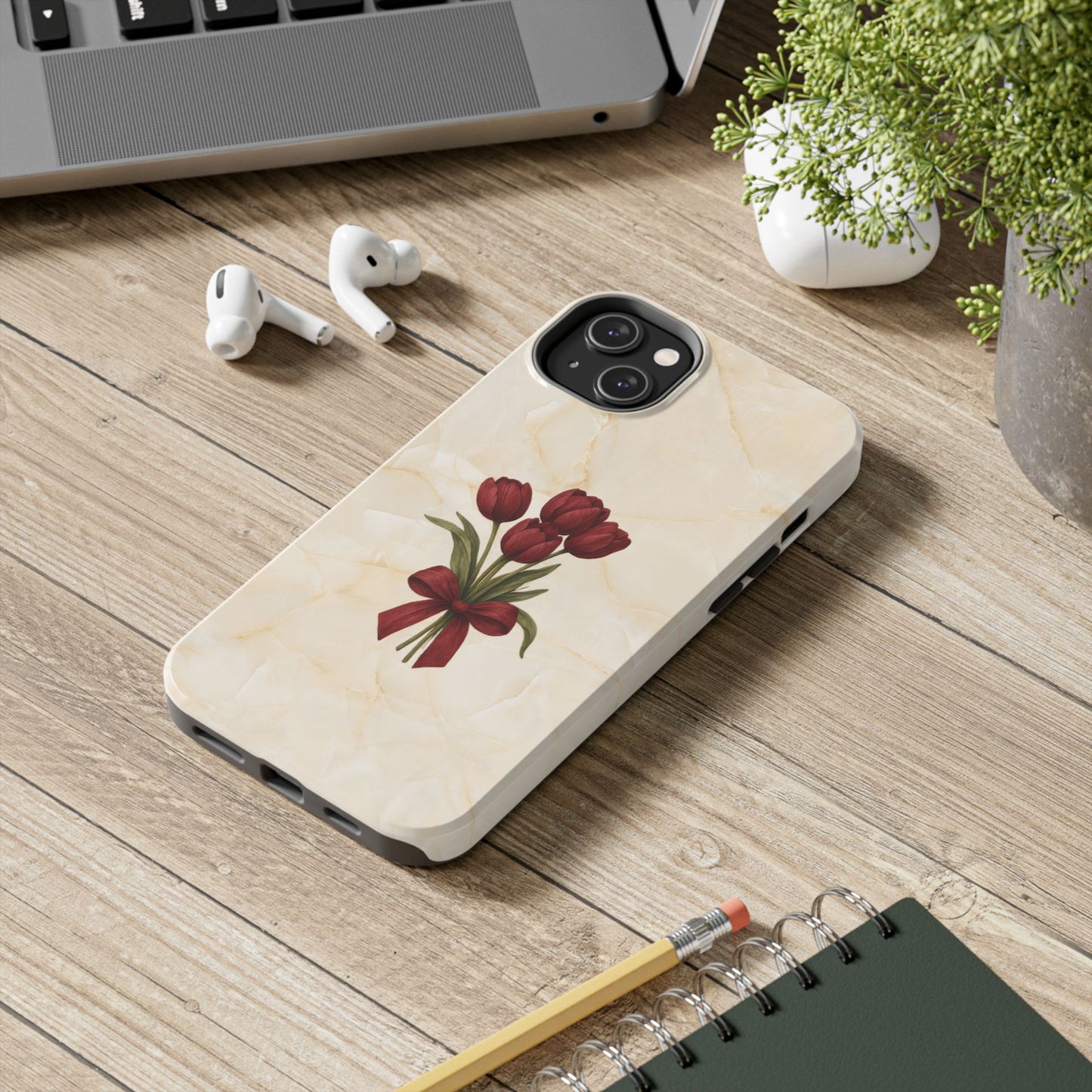 Tough Phone Case — Red Tulip Bouquet on Marble