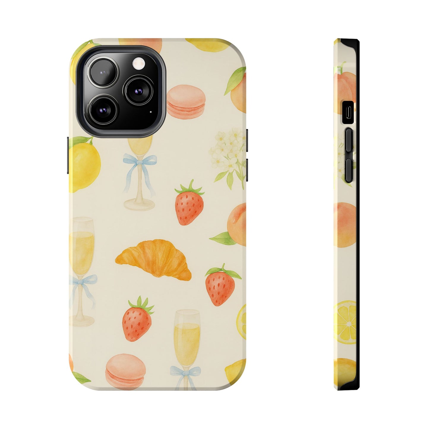 Tough Phone Case — Strawberries, Croissant & Champagne Floral Design