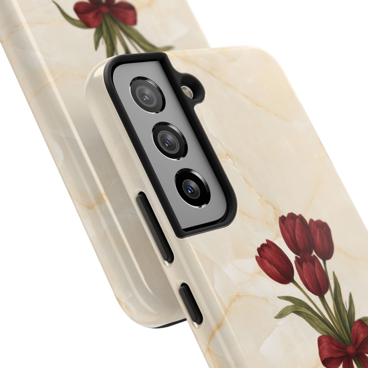 Tough Phone Case — Red Tulip Bouquet on Marble
