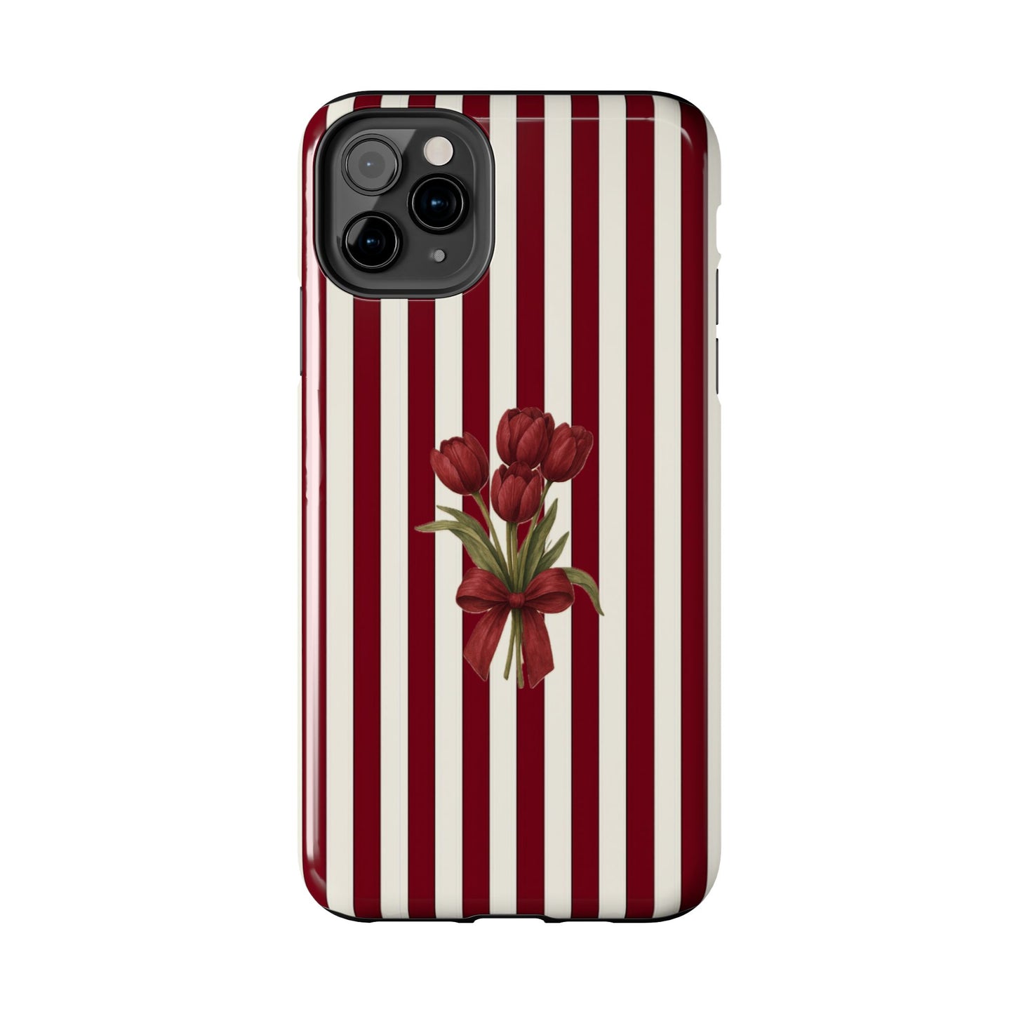 Tough Phone Case —Red Stripe Floral Bouquet