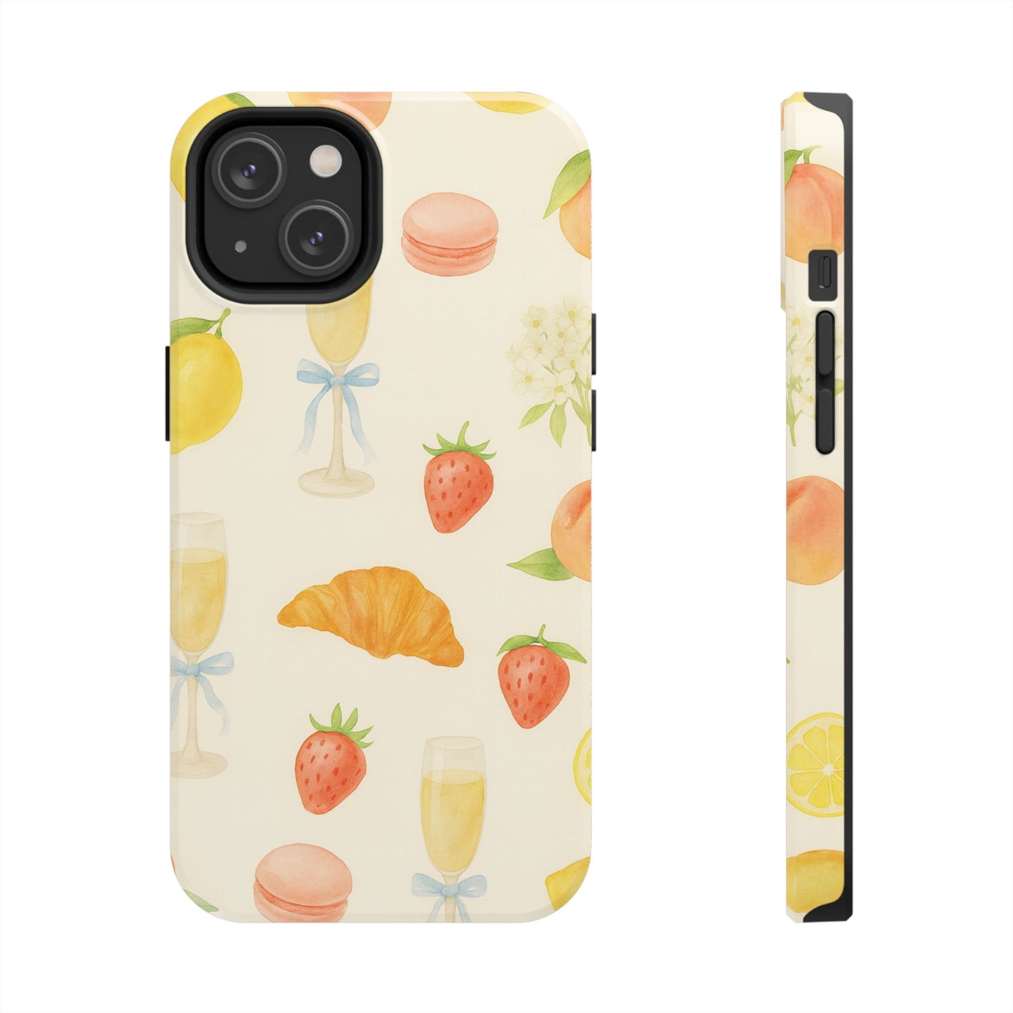 Tough Phone Case — Strawberries, Croissant & Champagne Floral Design