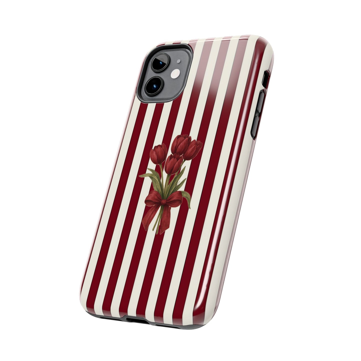 Tough Phone Case —Red Stripe Floral Bouquet