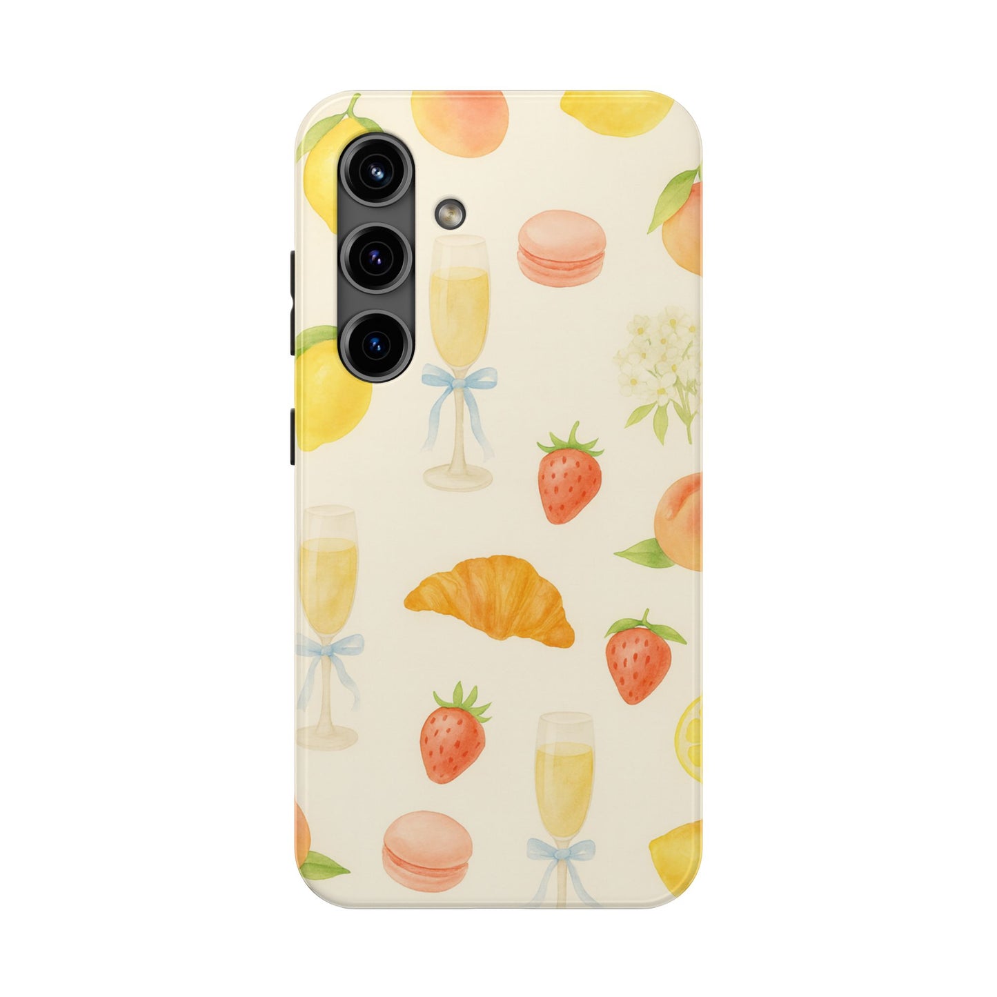 Tough Phone Case — Strawberries, Croissant & Champagne Floral Design