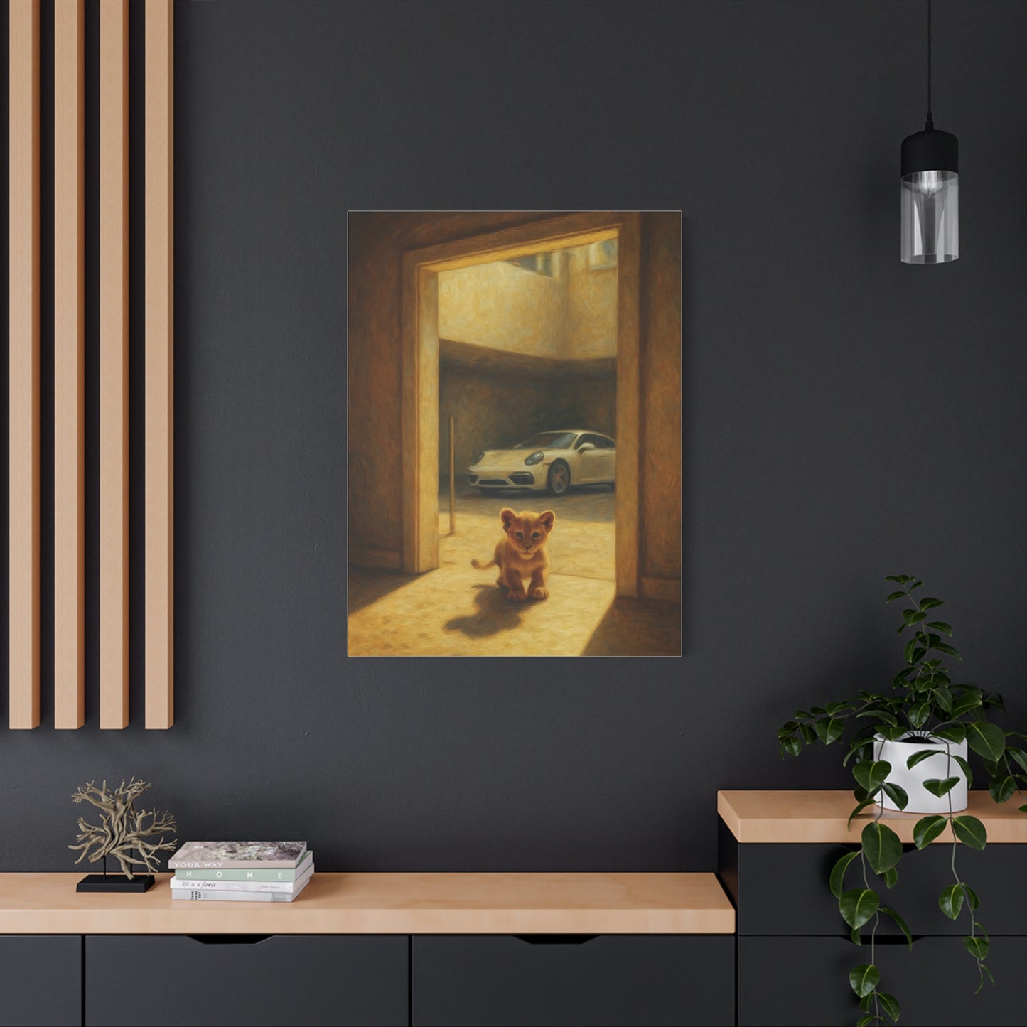 Canvas Wall Art - Lion Animal Sports Car Print