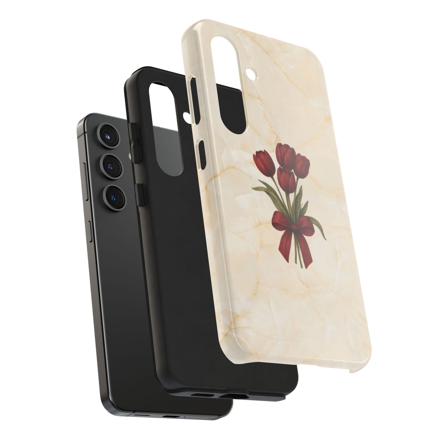 Tough Phone Case — Red Tulip Bouquet on Marble
