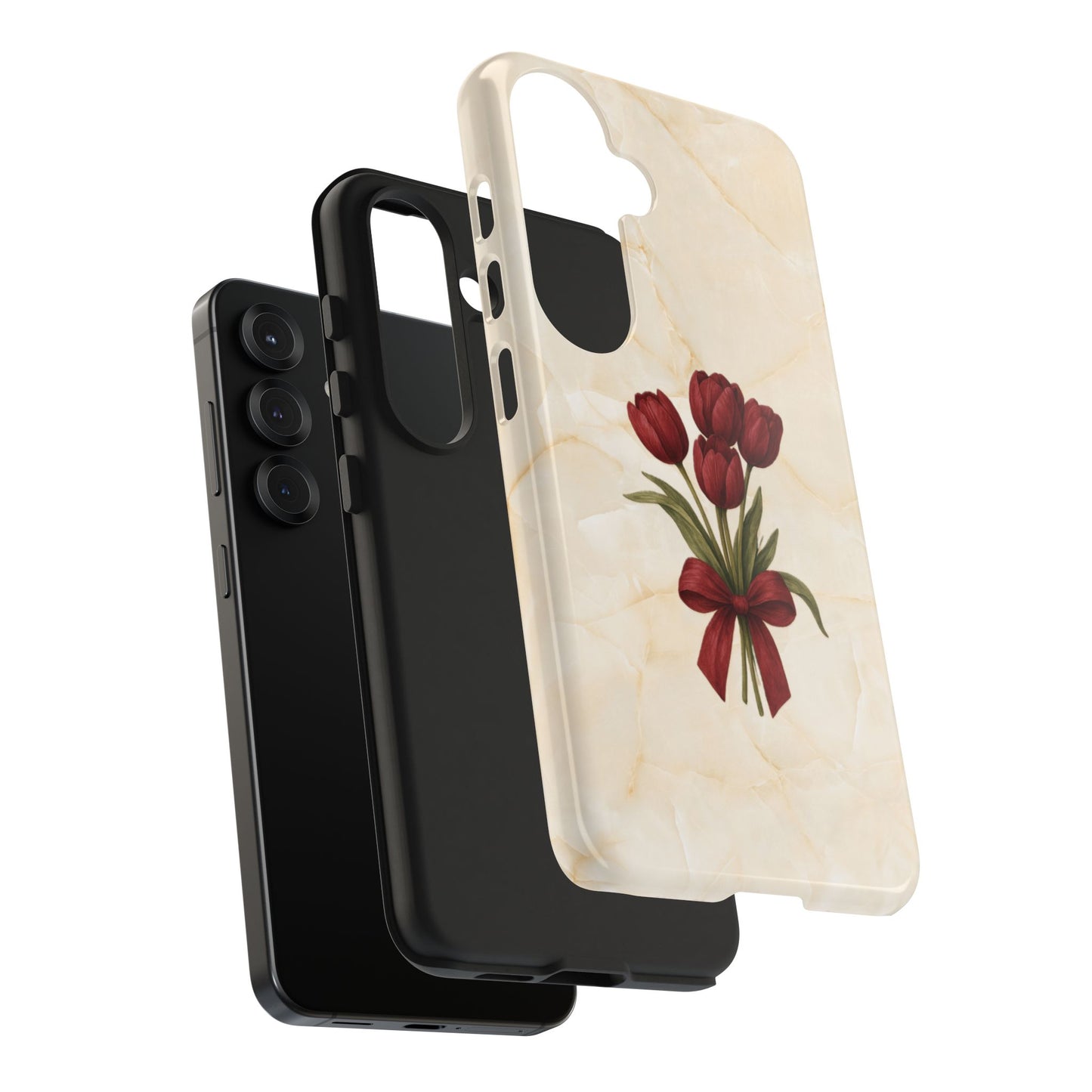 Tough Phone Case — Red Tulip Bouquet on Marble