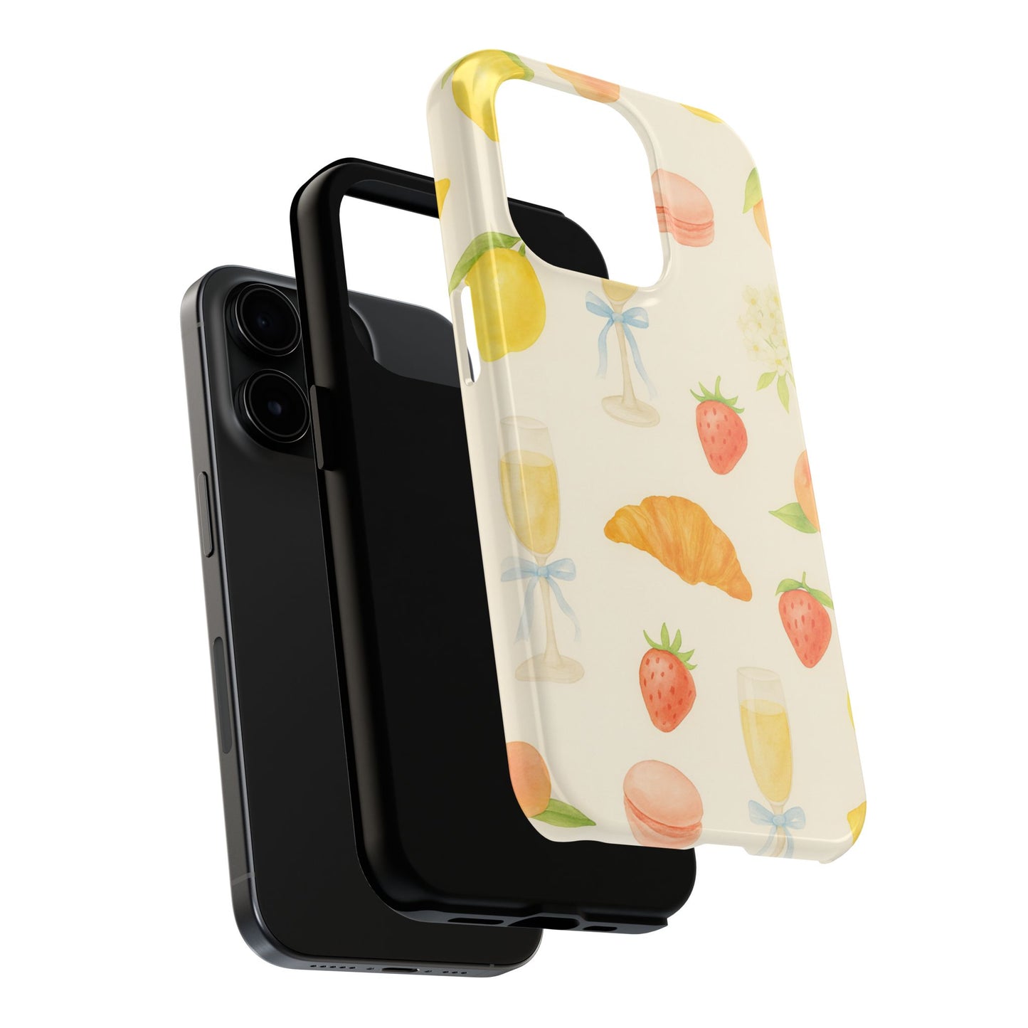 Tough Phone Case — Strawberries, Croissant & Champagne Floral Design