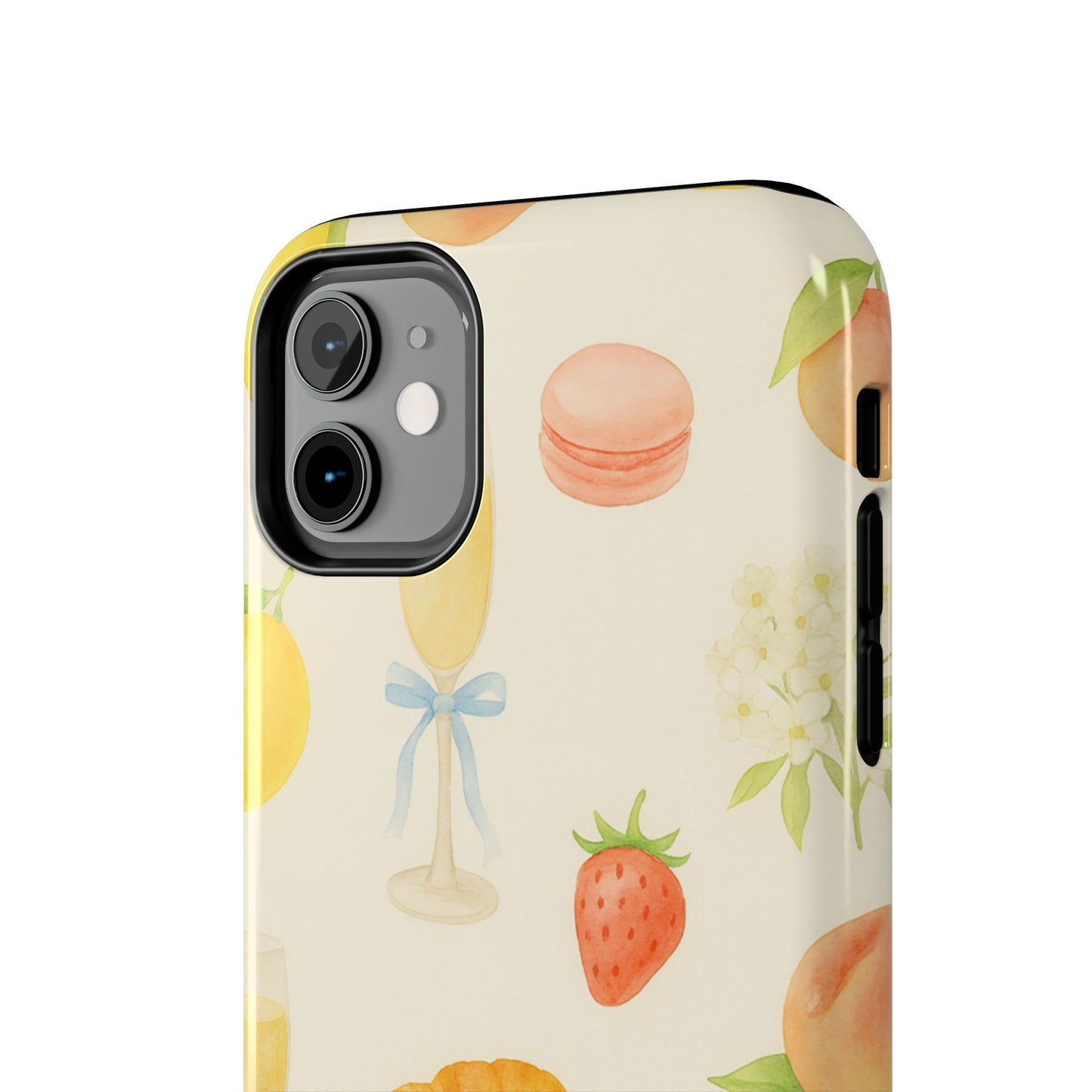 Tough Phone Case — Strawberries, Croissant & Champagne Floral Design