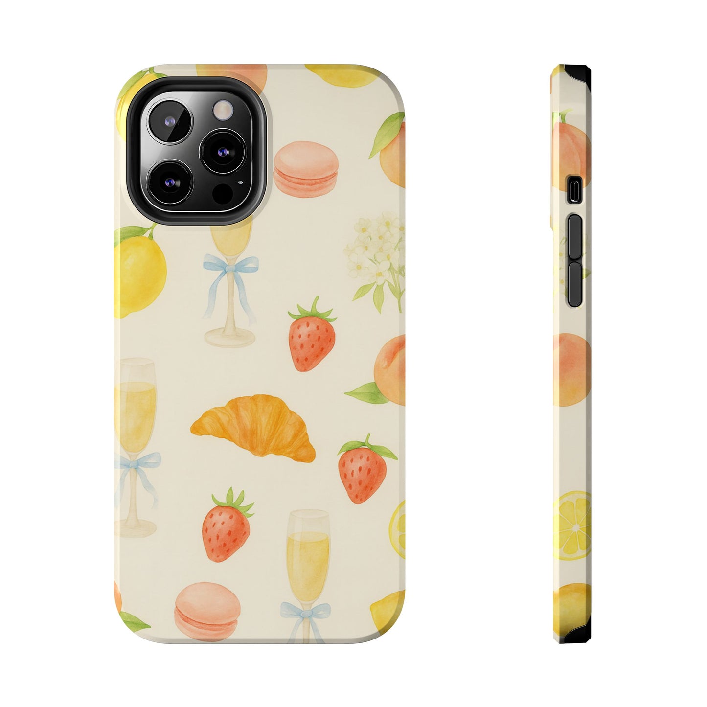Tough Phone Case — Strawberries, Croissant & Champagne Floral Design