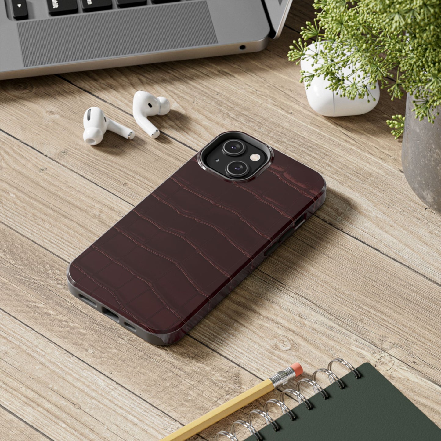 Tough Phone Case — Burgundy, Croc-Embossed
