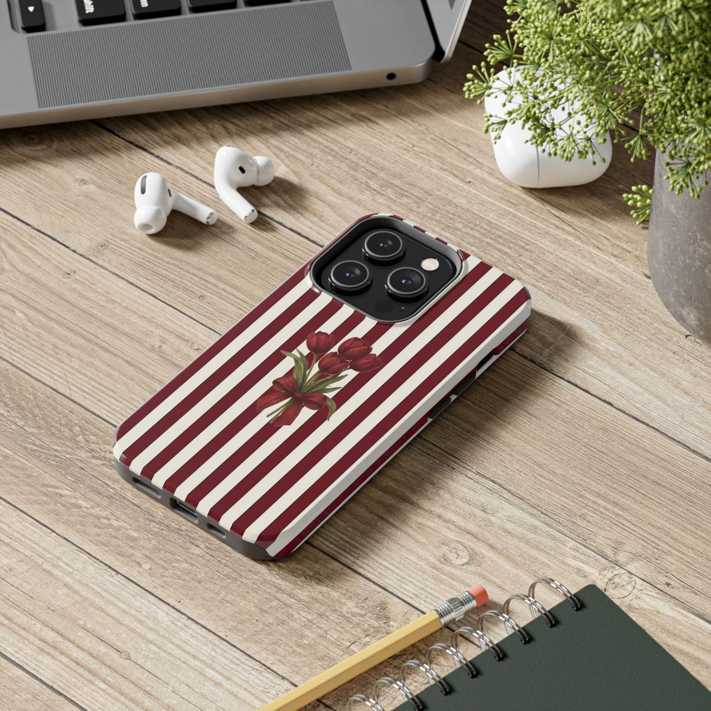 Tough Phone Case —Red Stripe Floral Bouquet