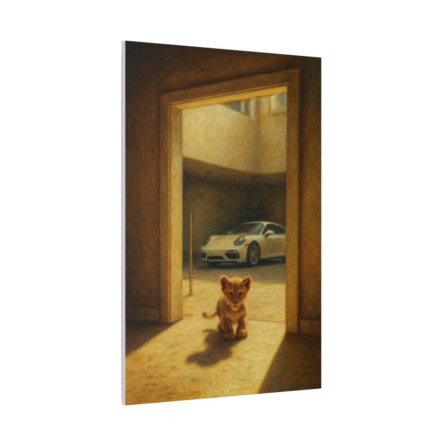 Canvas Wall Art - Lion Animal Sports Car Print