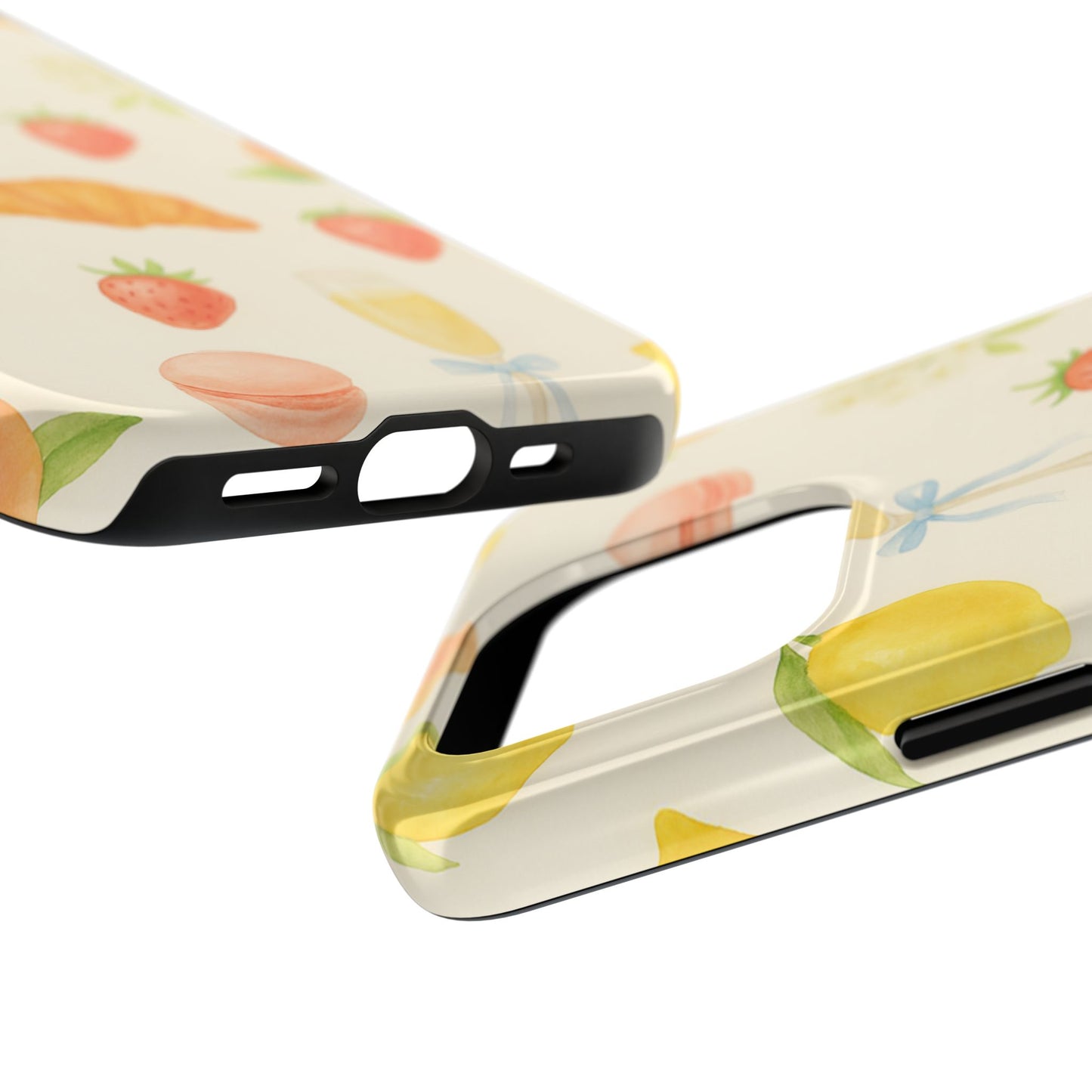 Tough Phone Case — Strawberries, Croissant & Champagne Floral Design