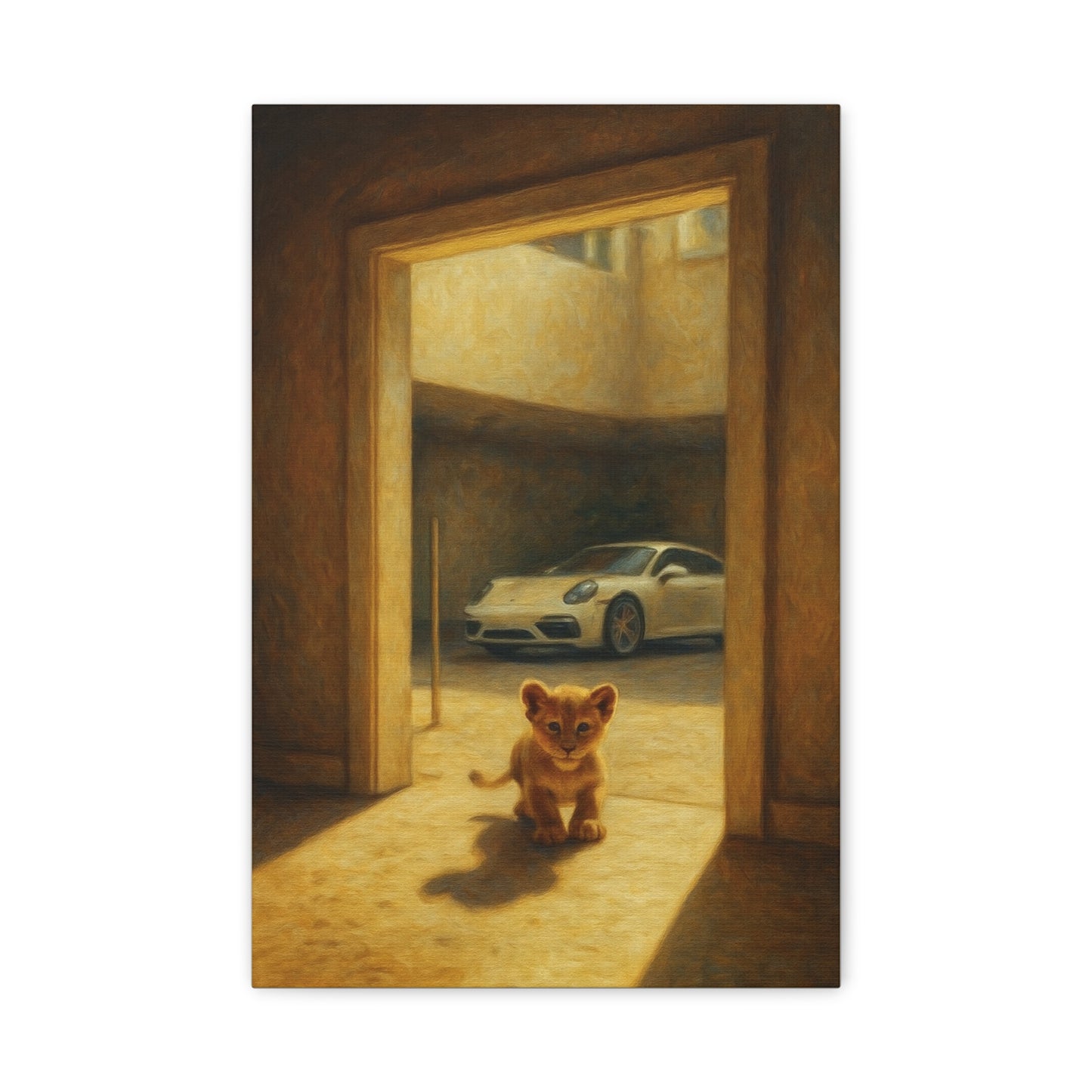 Canvas Wall Art - Lion Animal Sports Car Print
