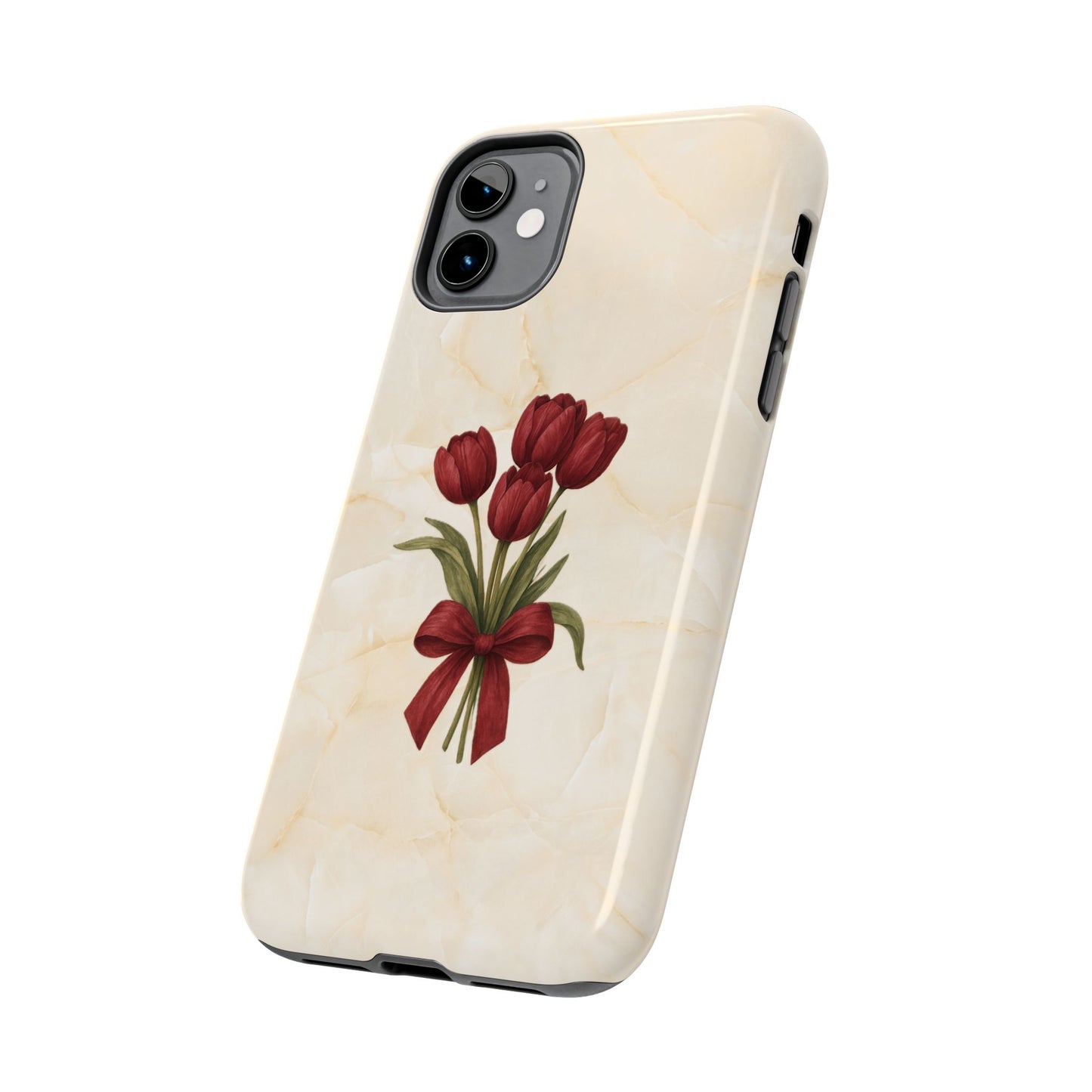 Tough Phone Case — Red Tulip Bouquet on Marble