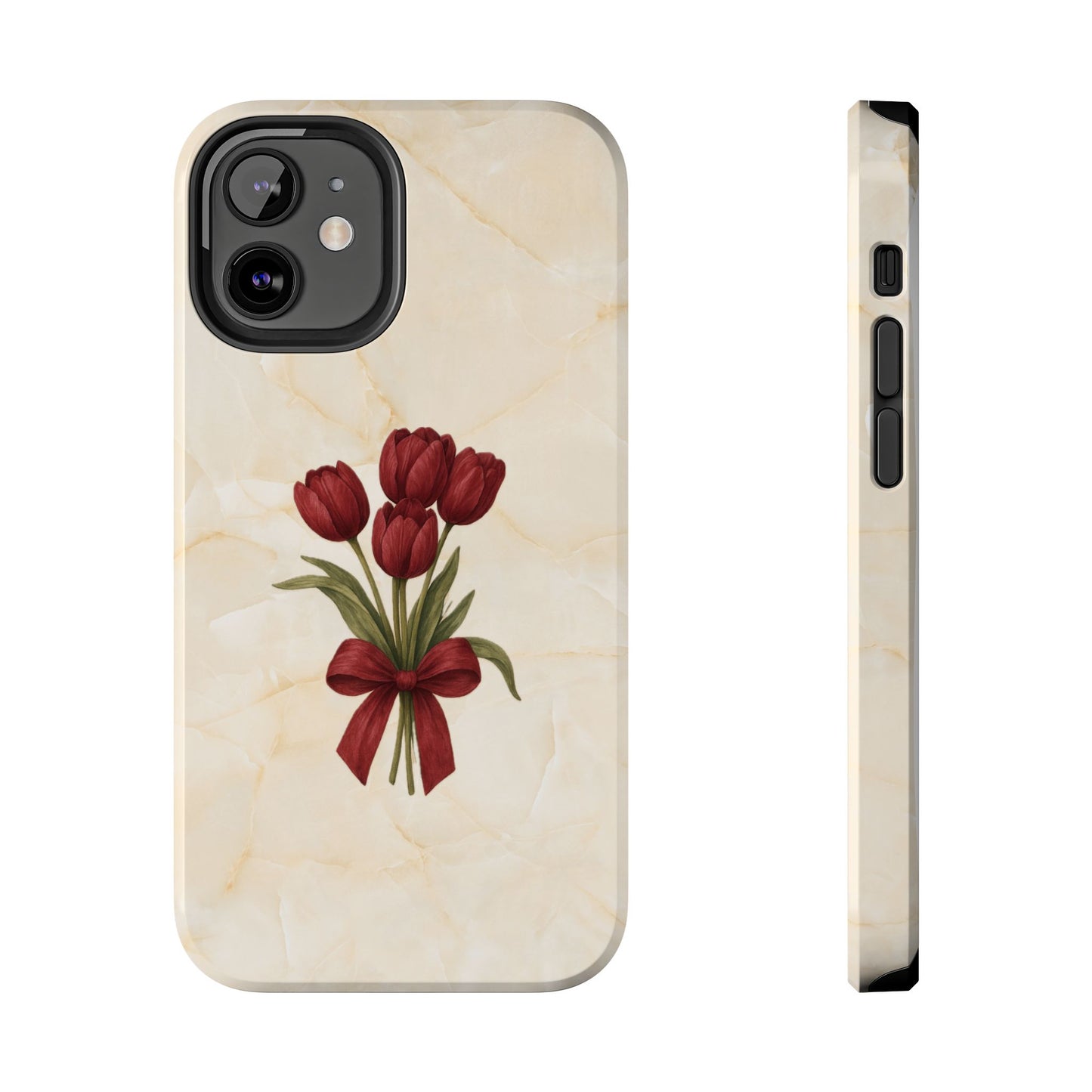 Tough Phone Case — Red Tulip Bouquet on Marble