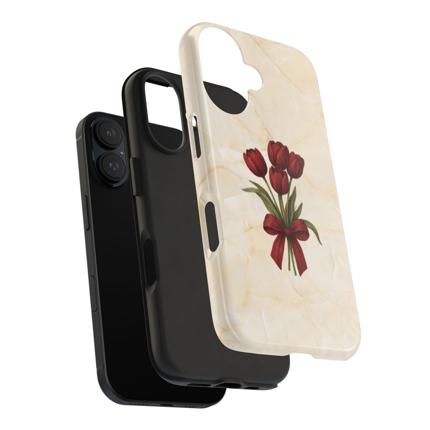 Tough Phone Case — Red Tulip Bouquet on Marble