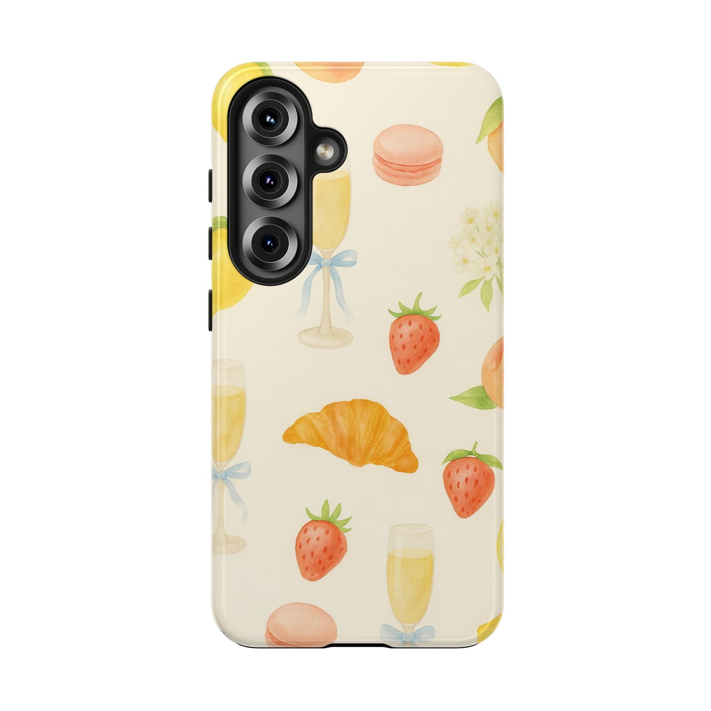 Tough Phone Case — Strawberries, Croissant & Champagne Floral Design