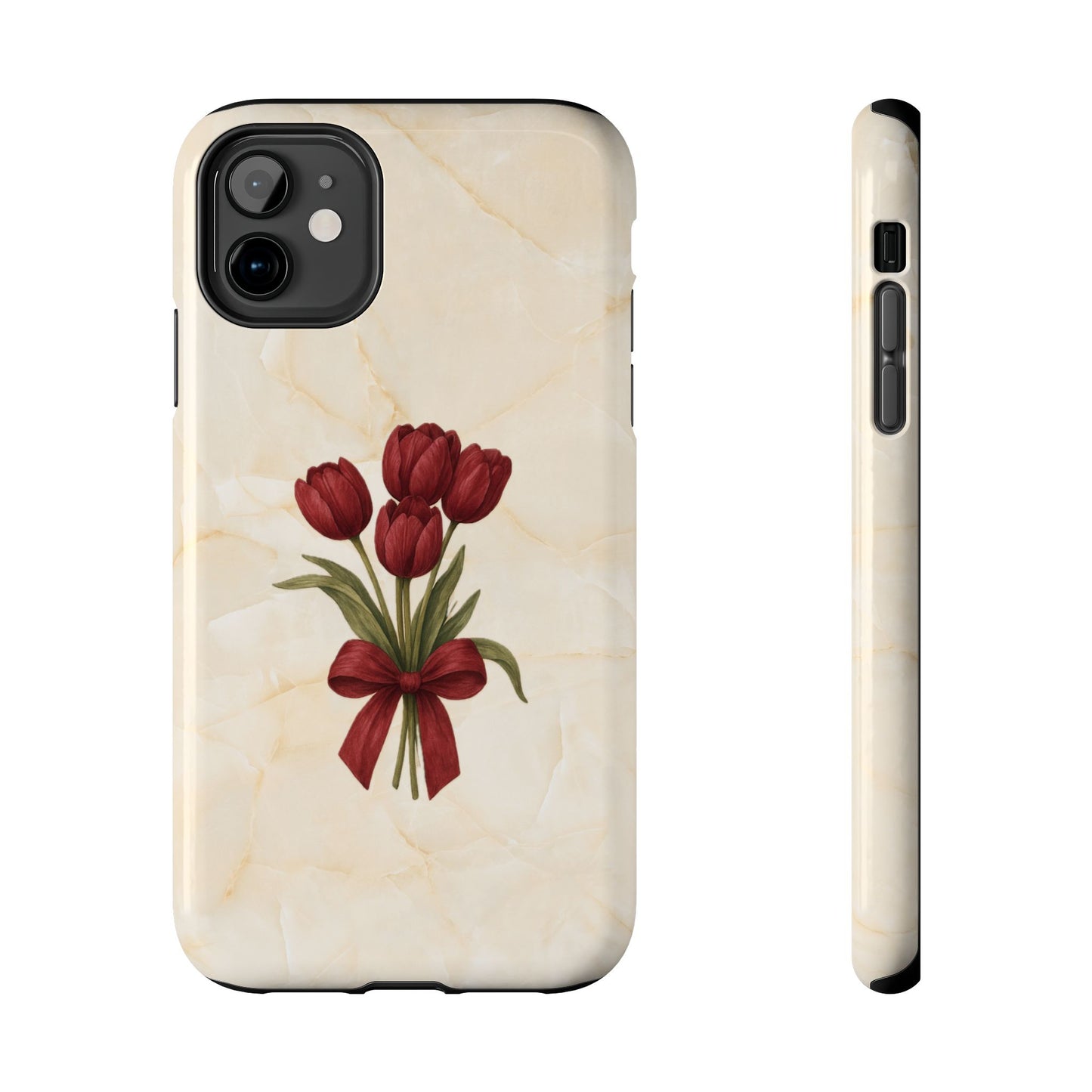 Tough Phone Case — Red Tulip Bouquet on Marble