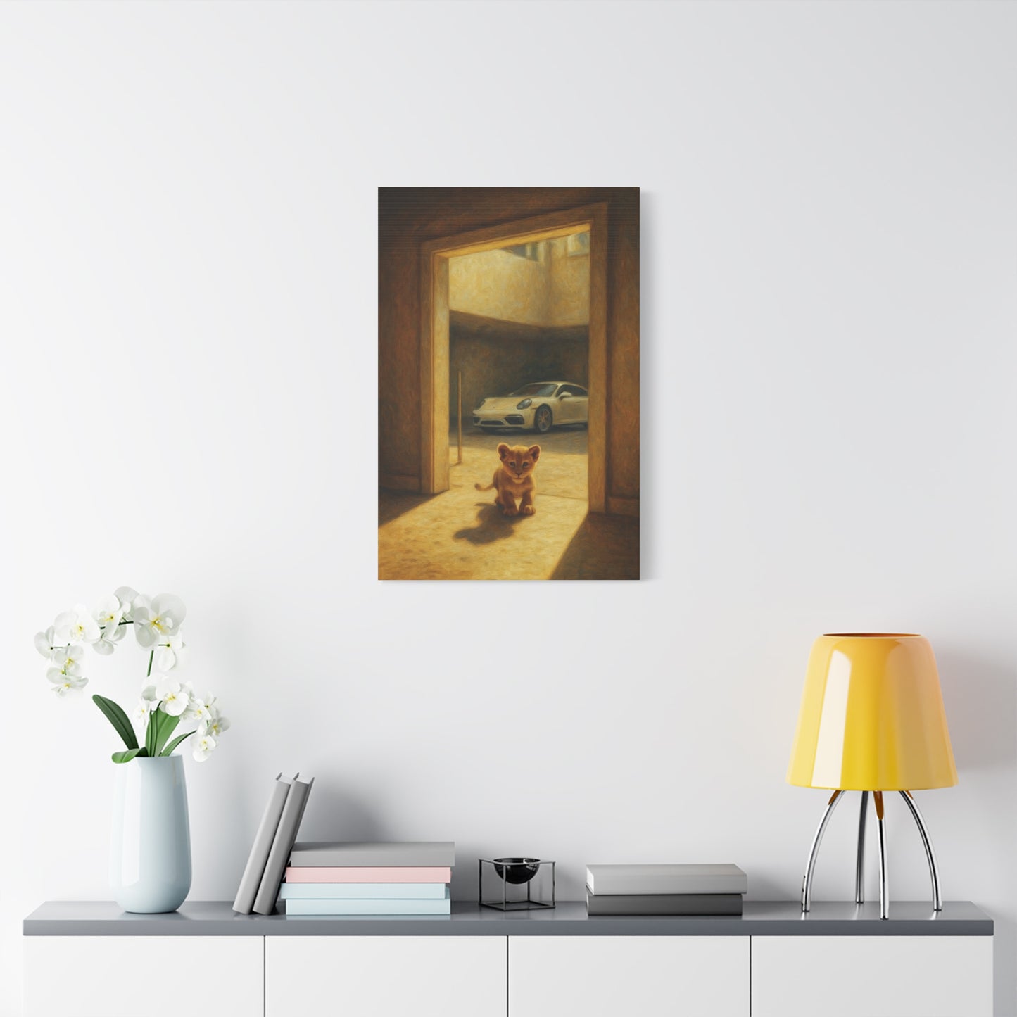 Canvas Wall Art - Lion Animal Sports Car Print