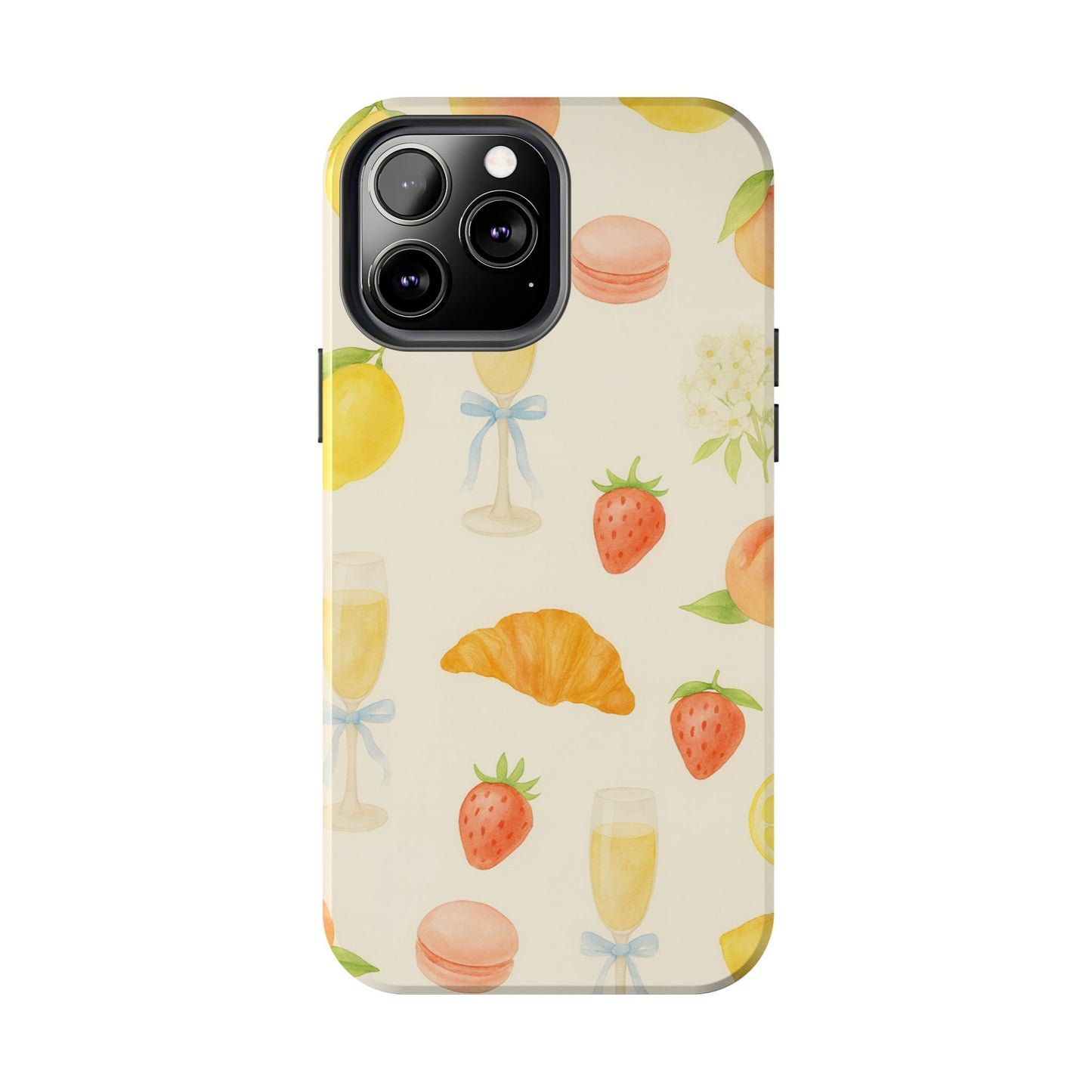 Tough Phone Case — Strawberries, Croissant & Champagne Floral Design