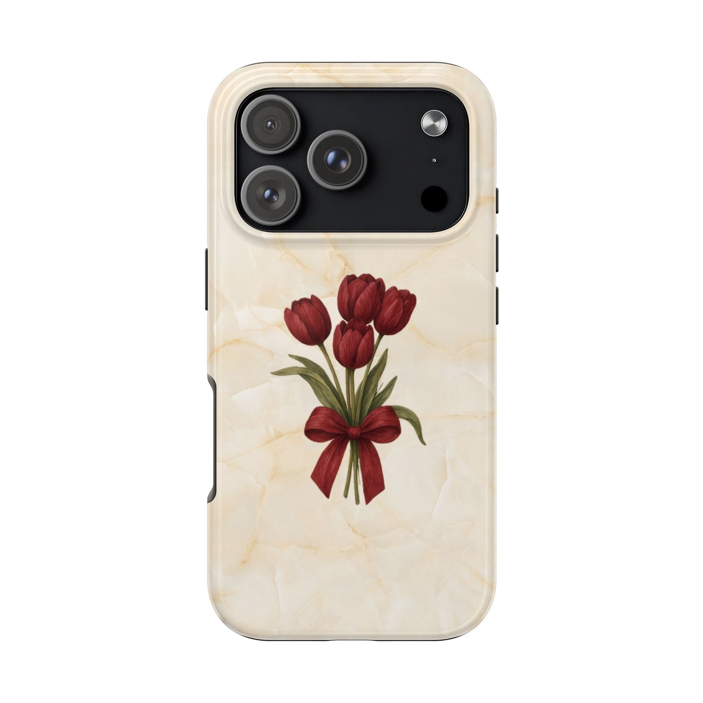Tough Phone Case — Red Tulip Bouquet on Marble