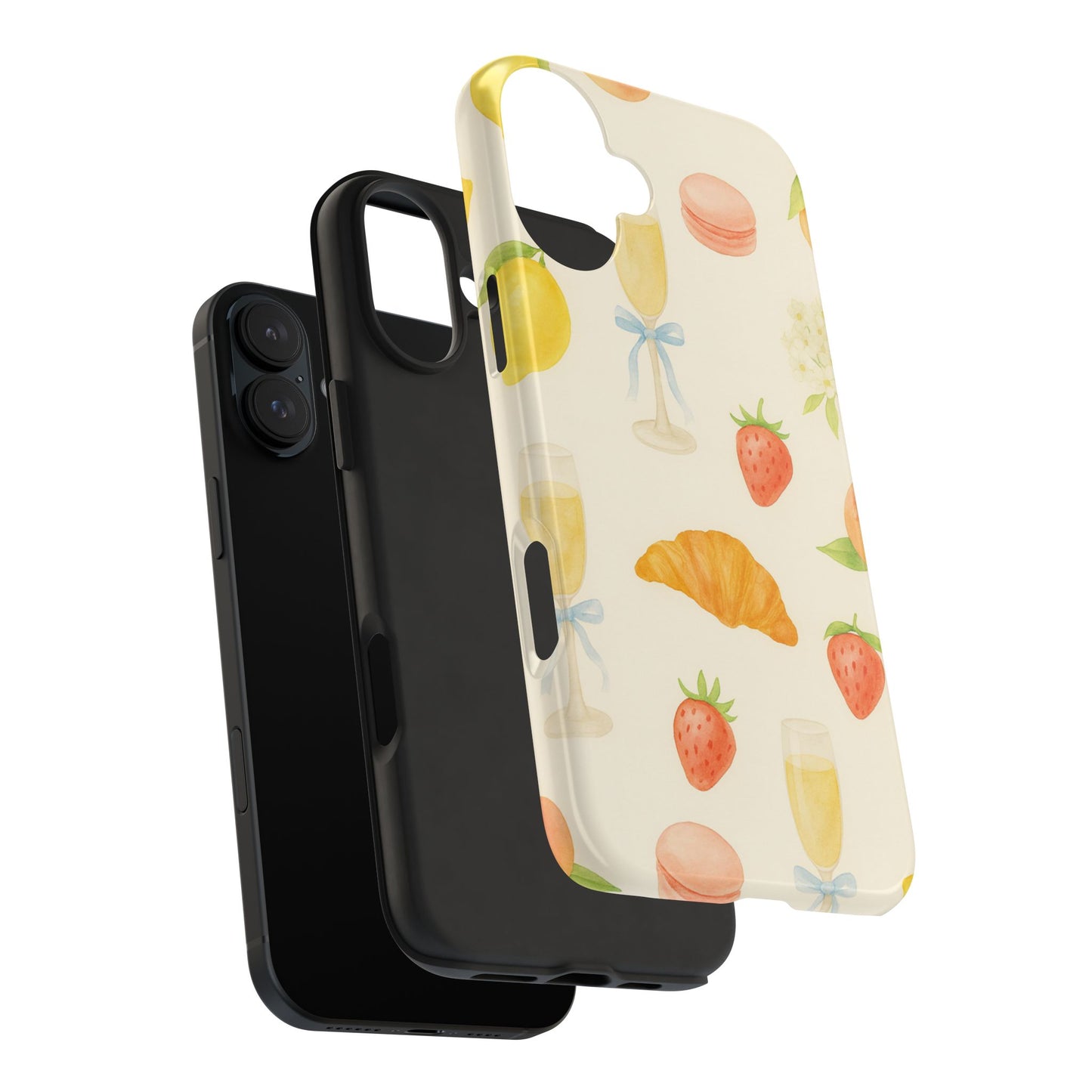 Tough Phone Case — Strawberries, Croissant & Champagne Floral Design