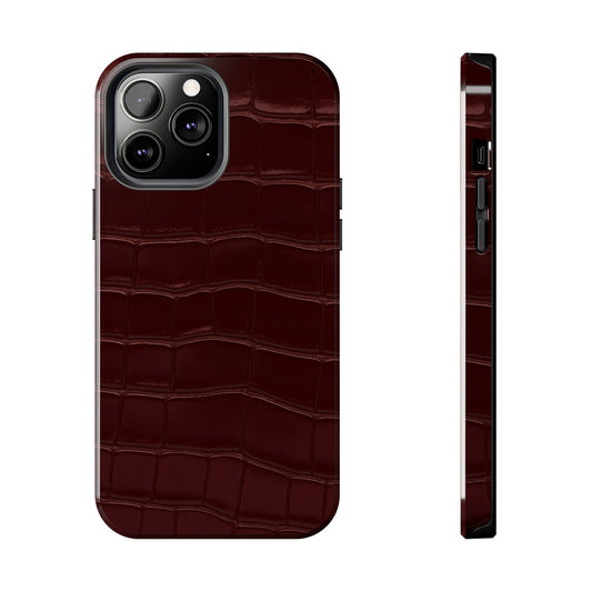 Tough Phone Case — Burgundy, Croc-Embossed