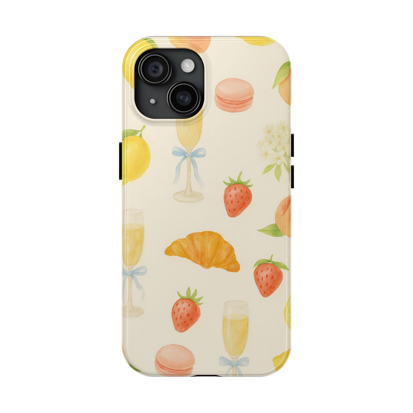 Tough Phone Case — Strawberries, Croissant & Champagne Floral Design