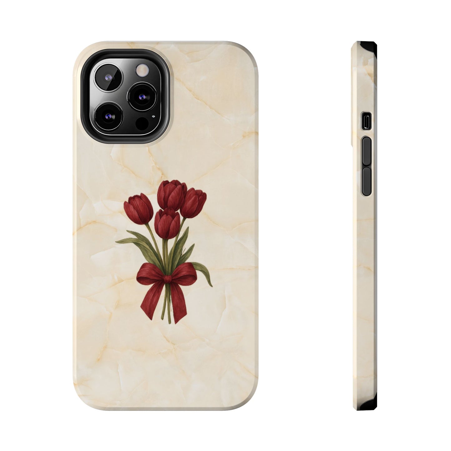 Tough Phone Case — Red Tulip Bouquet on Marble