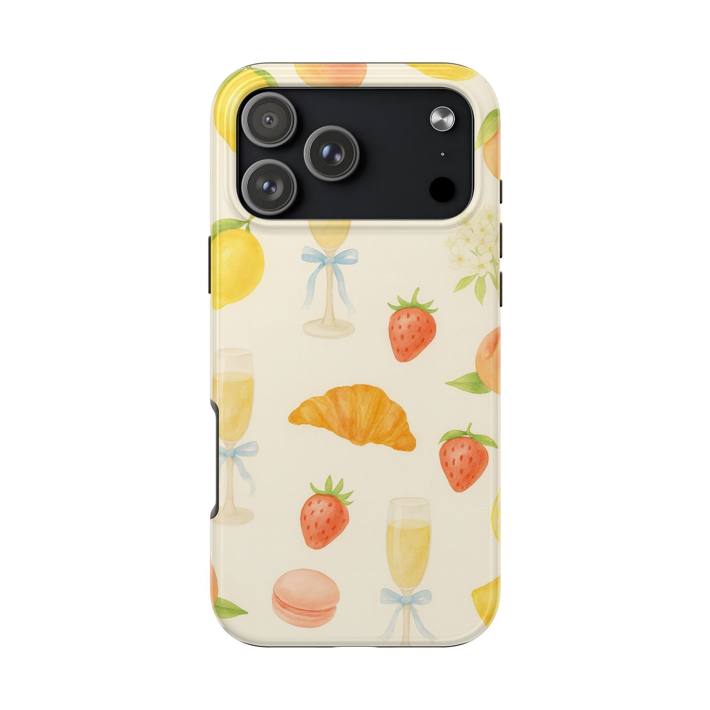 Tough Phone Case — Strawberries, Croissant & Champagne Floral Design